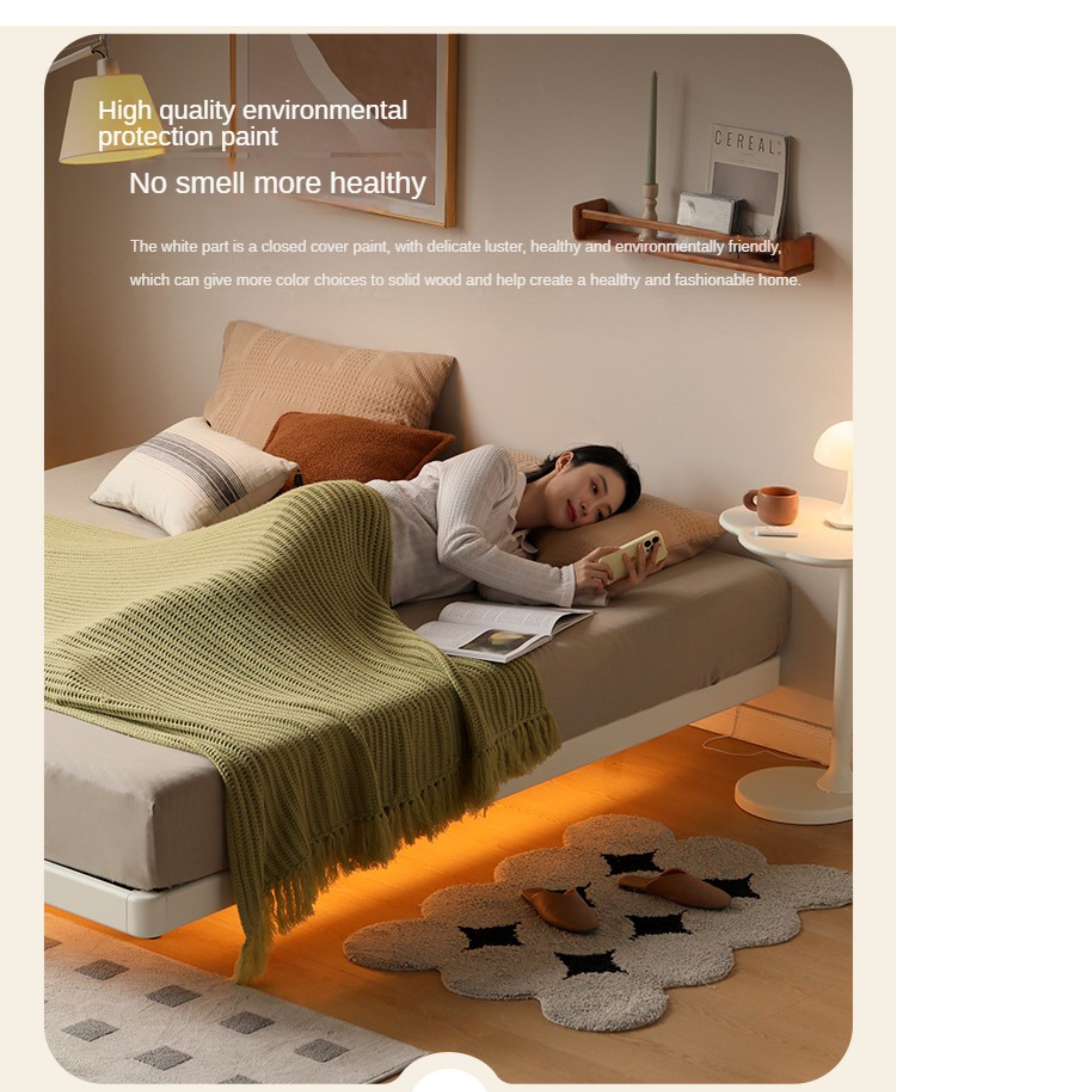 Poplar solid wood platform bed, headboard-free bed