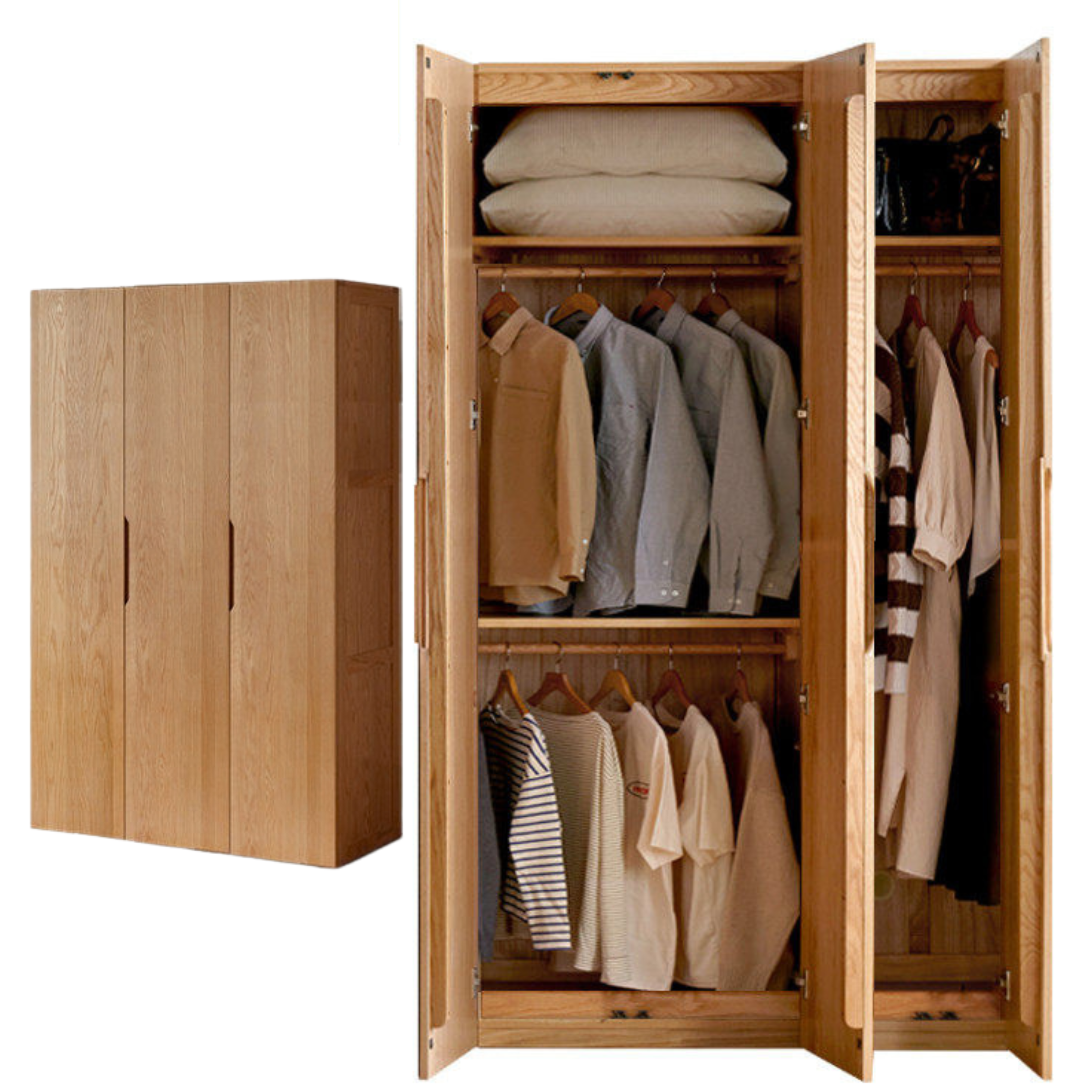 Oak Solid Wood Nordic Wardrobe.