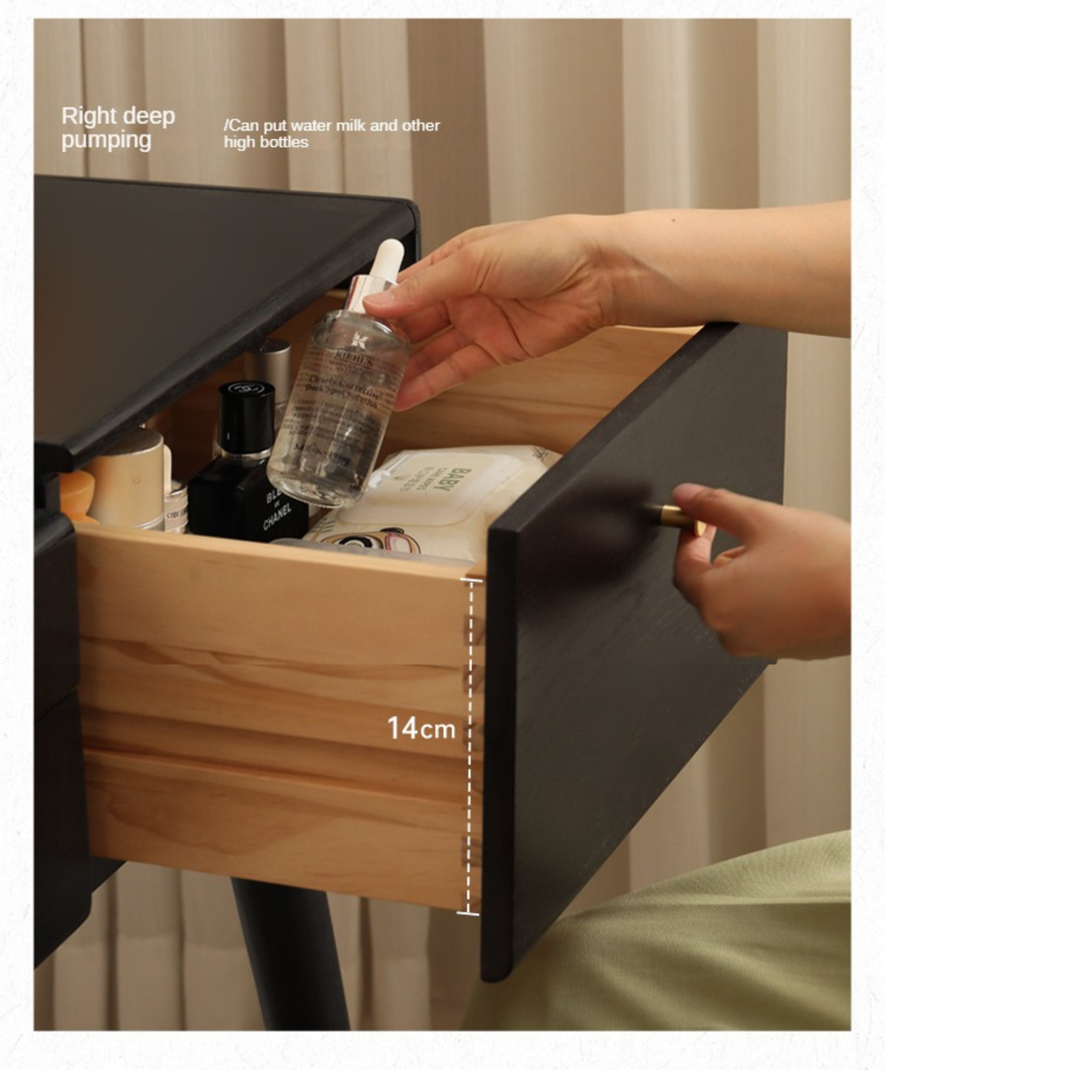 Oak Solid Wood Black Makeup Table Mirror LED Touch.