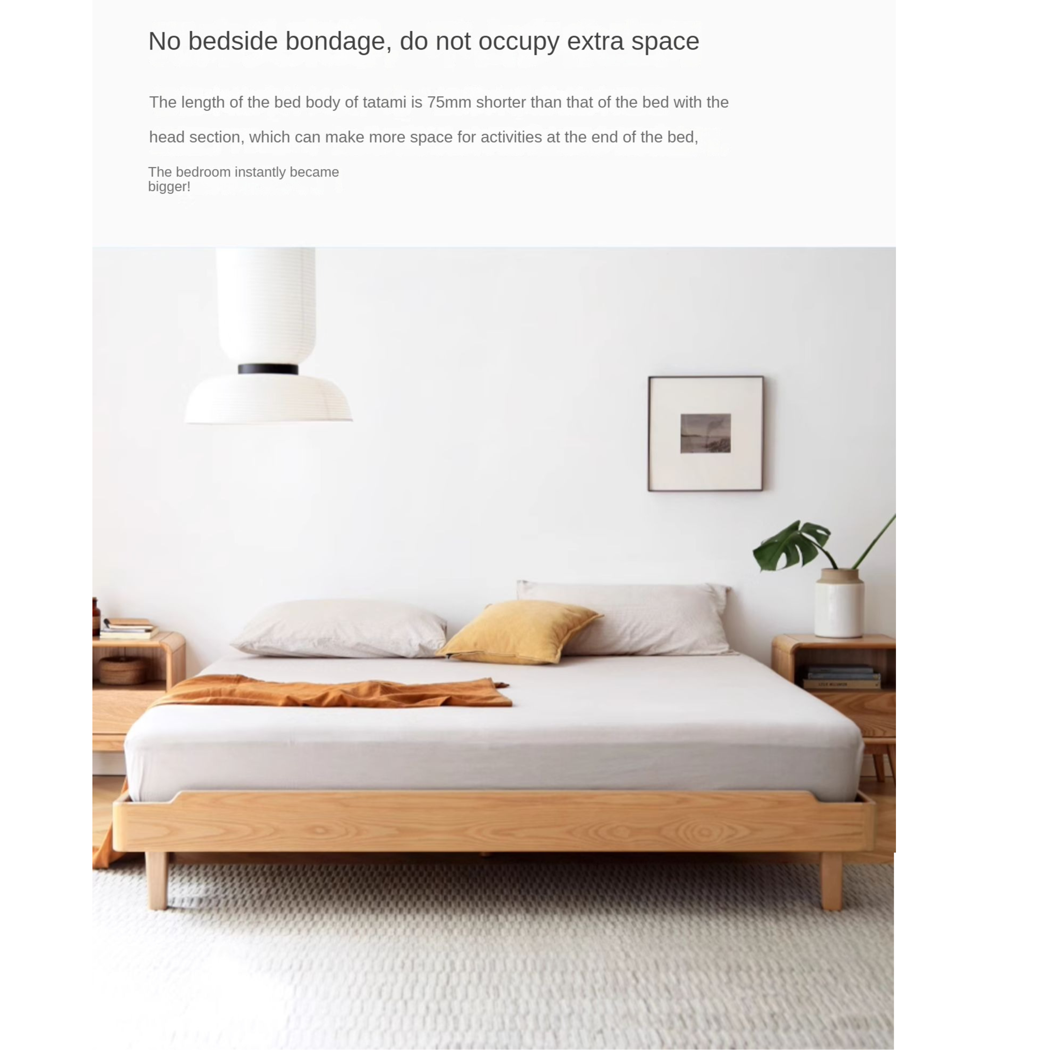 Ach, Oak solid wood platform bed, headboard-free bed