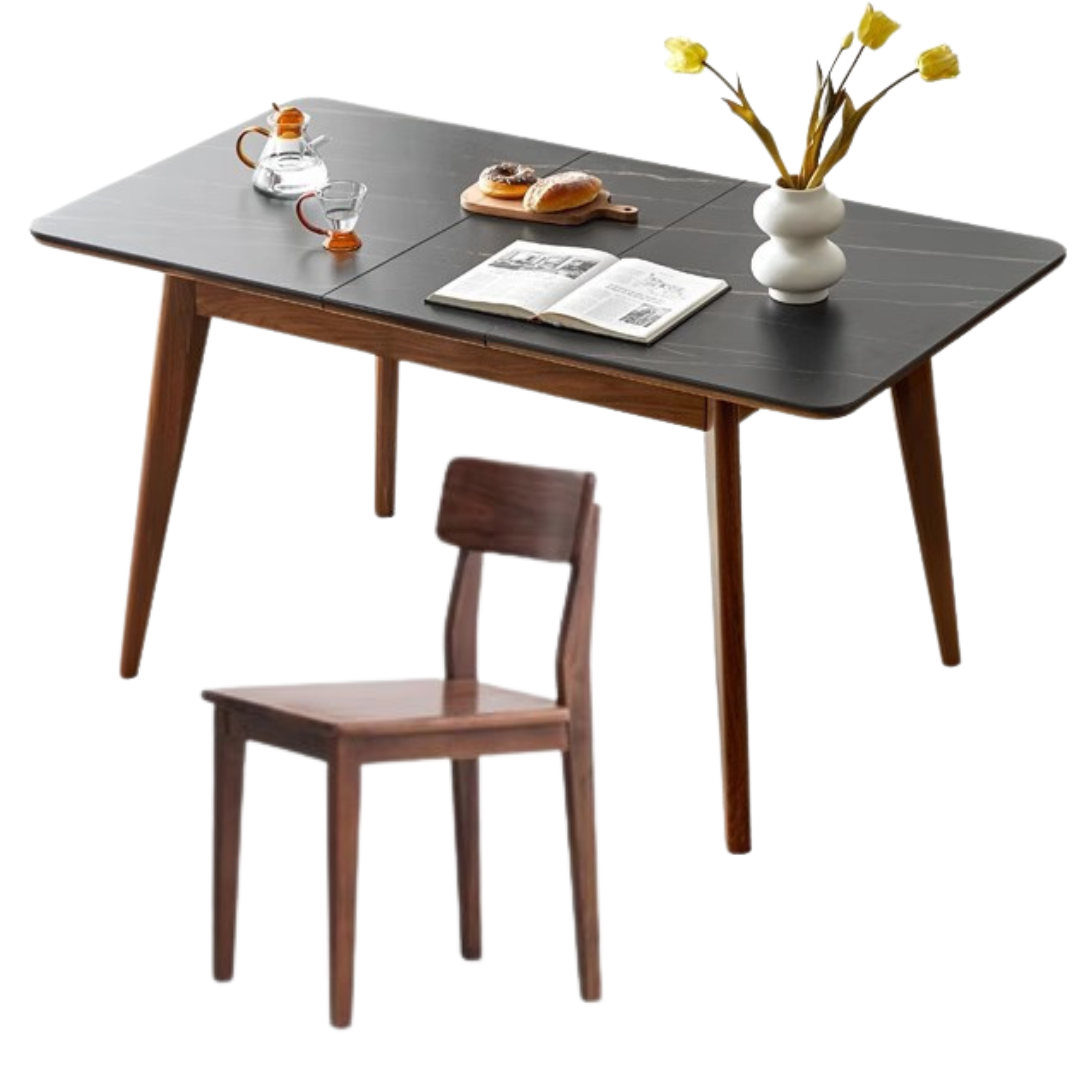 Black Walnut, Ash Solid Wood Telescopic Rock Slab Dining Table