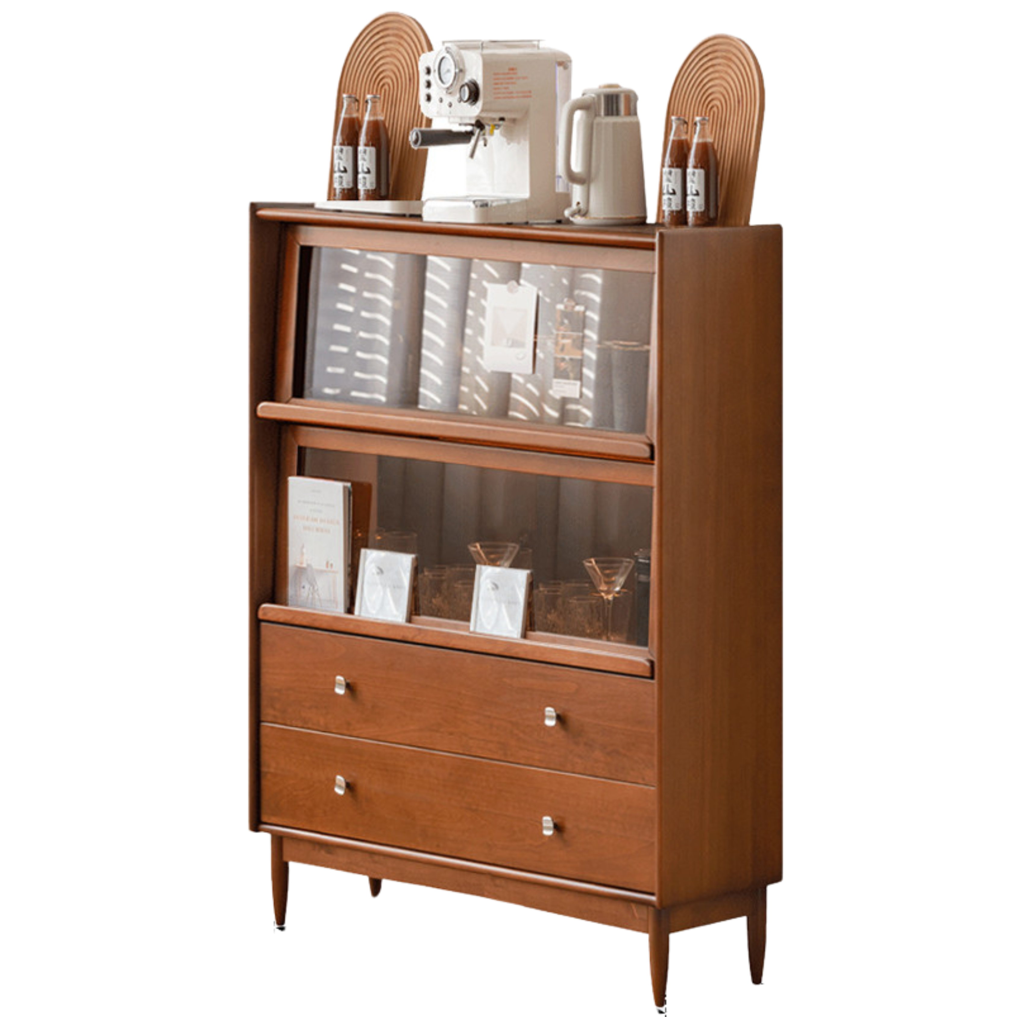 Poplar Solid Wood French Retro Side Cabinet