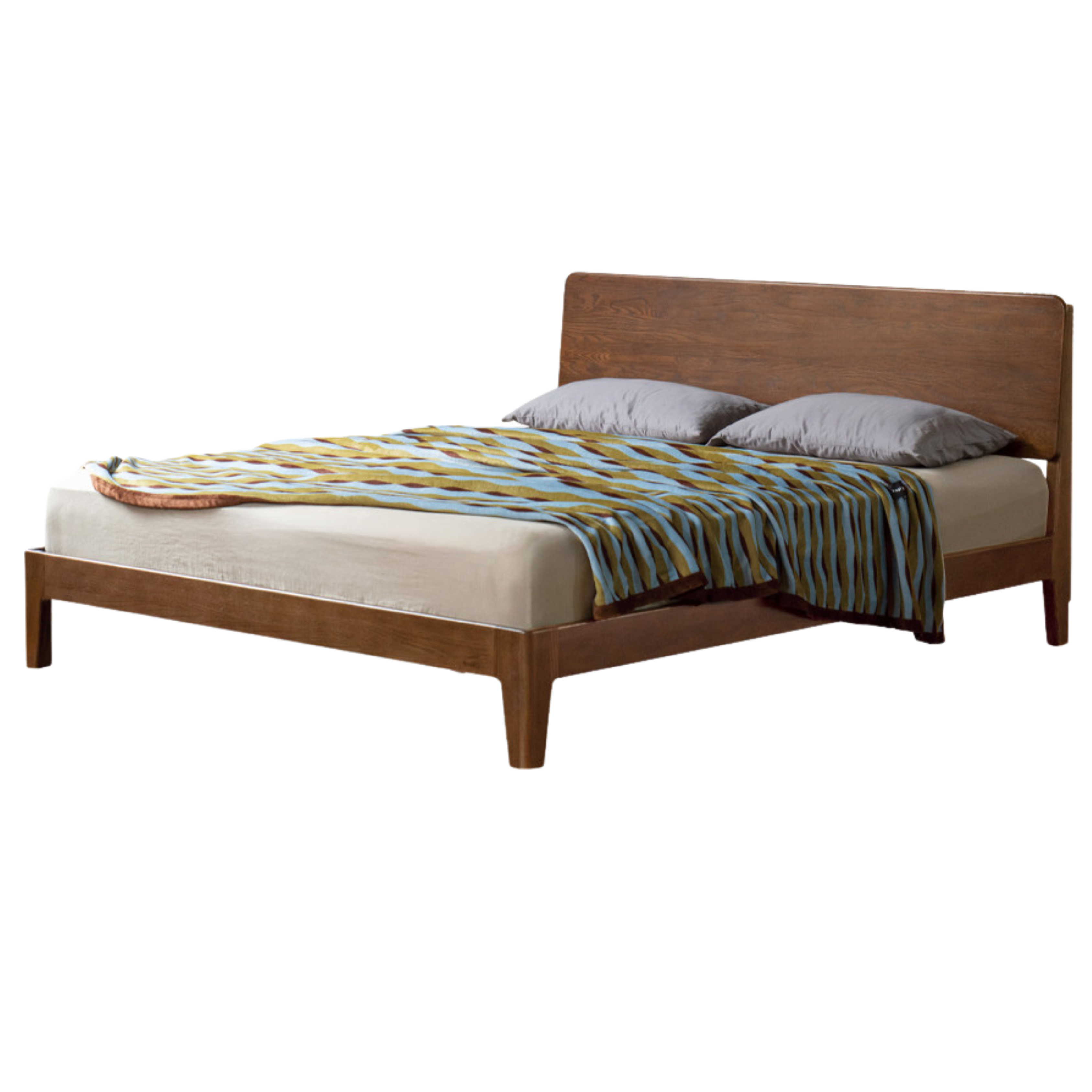 Oak Solid Wood High Back Large Bed