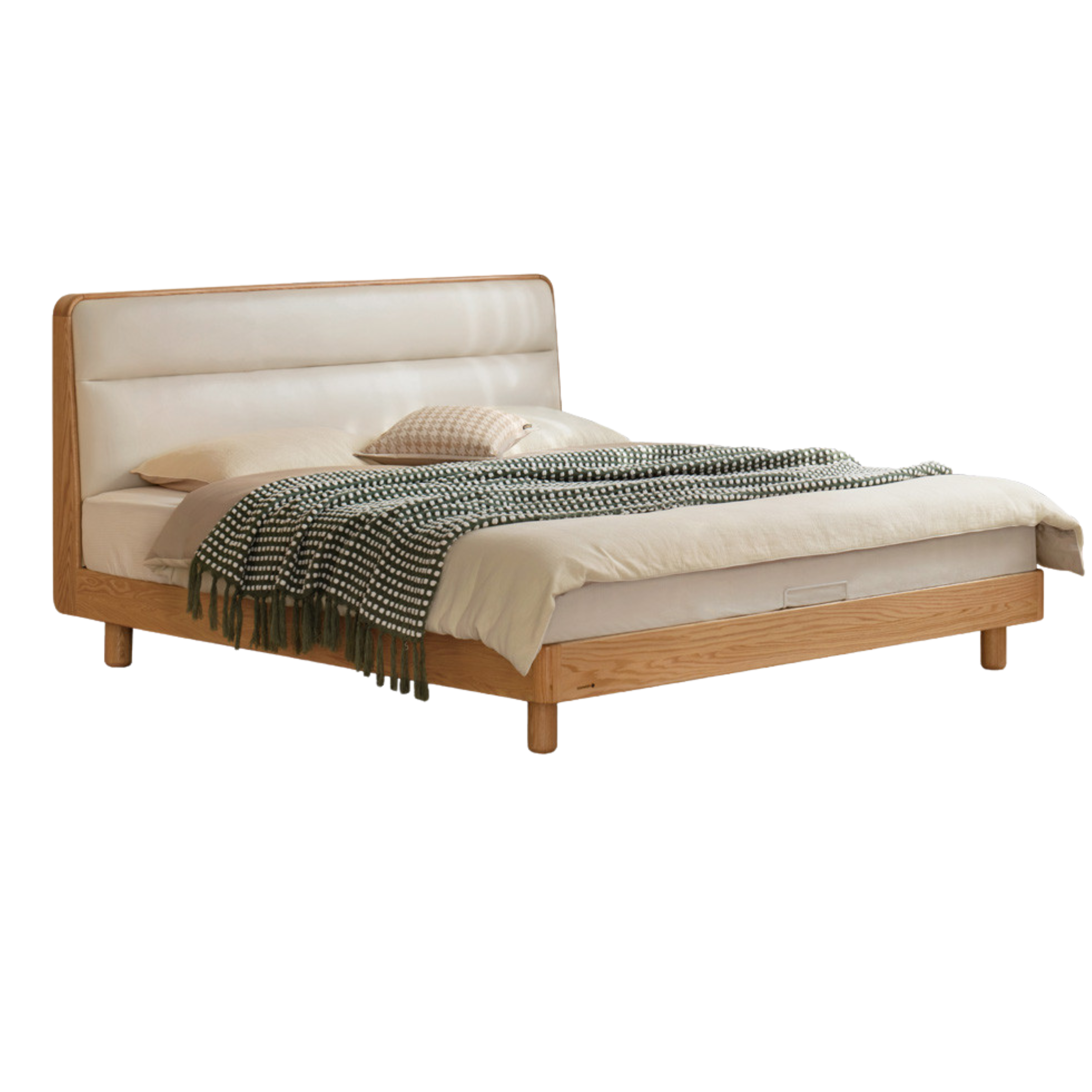 Oak, Ash Solid Wood Genuine Leather Soft Bed