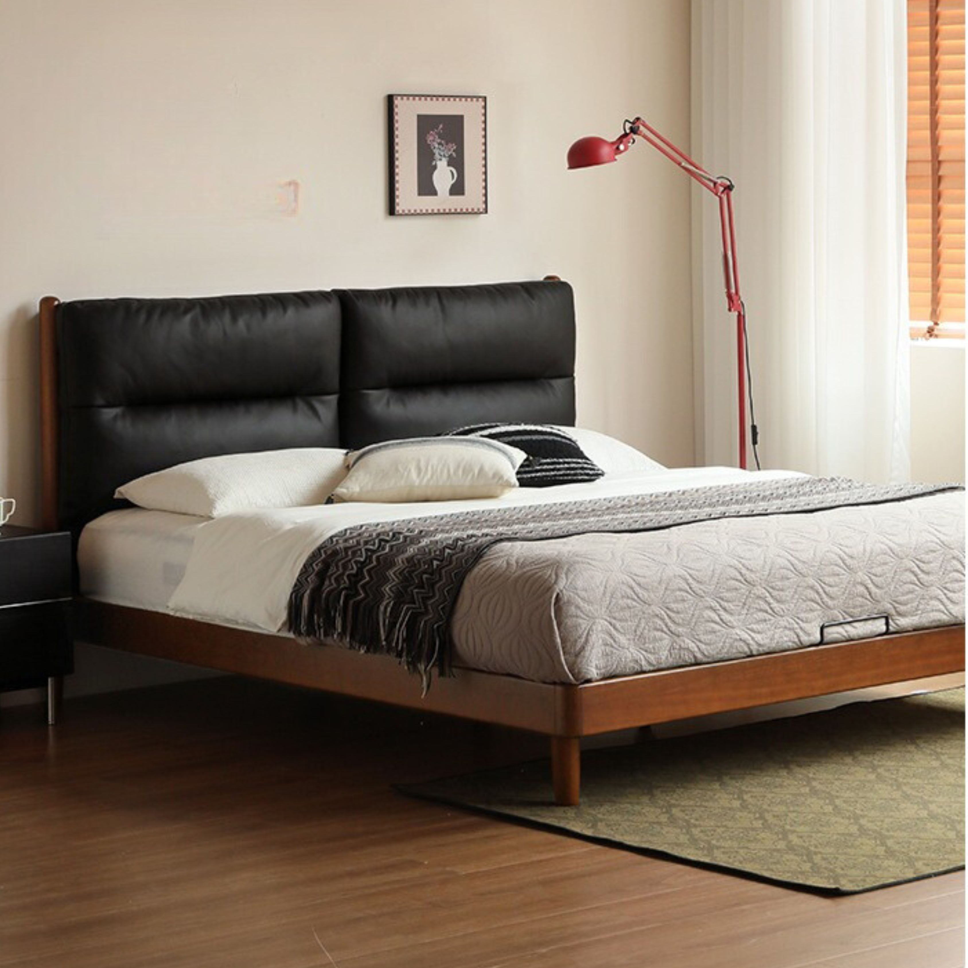 Poplar Solid Wood Bed Retro Soft Bed
