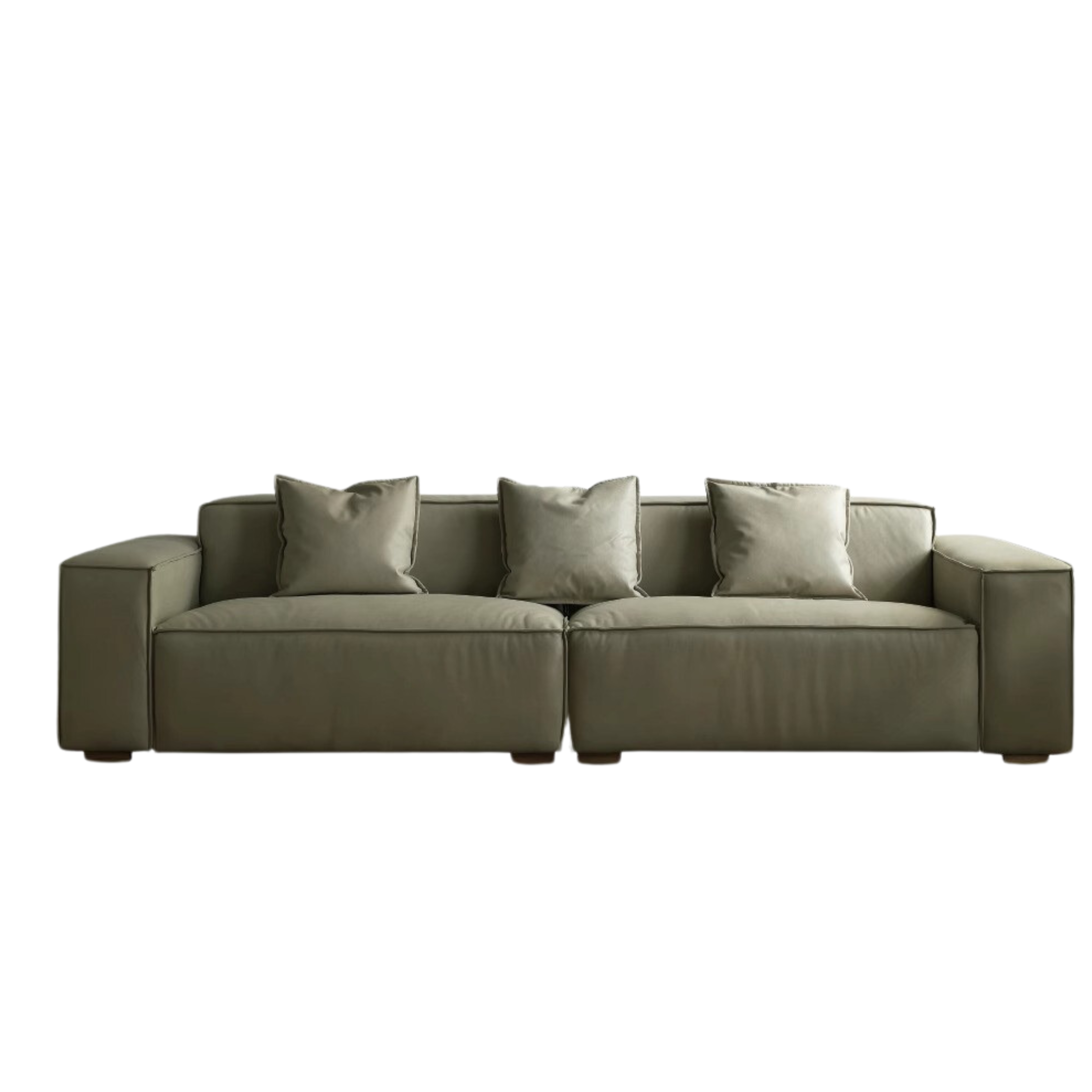 First Layer Yellow Cowhide Italian Tofu Block Sofa.