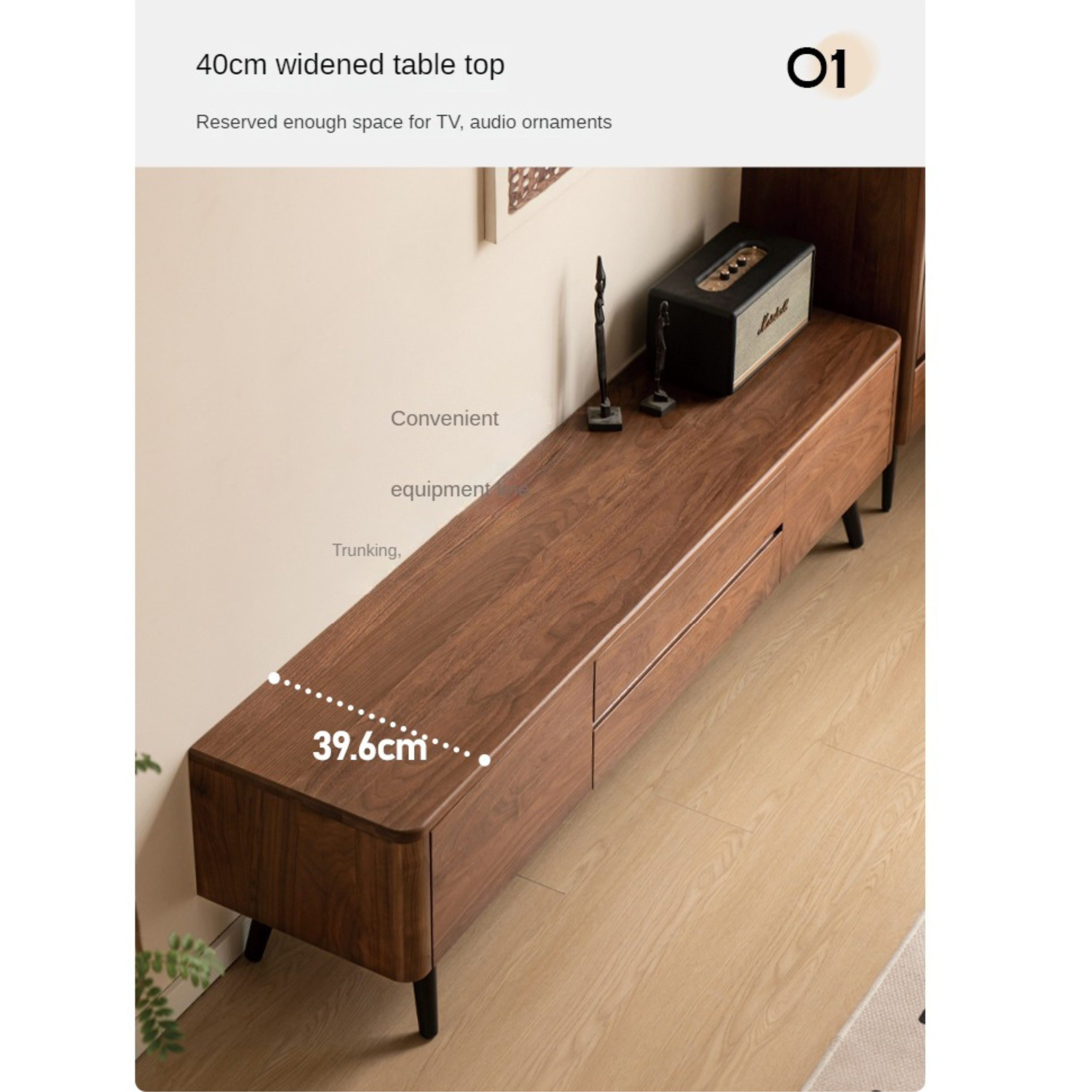 Black Walnut, Golden Sandalwood Solid Wood TV Cabinet Modern Simple.