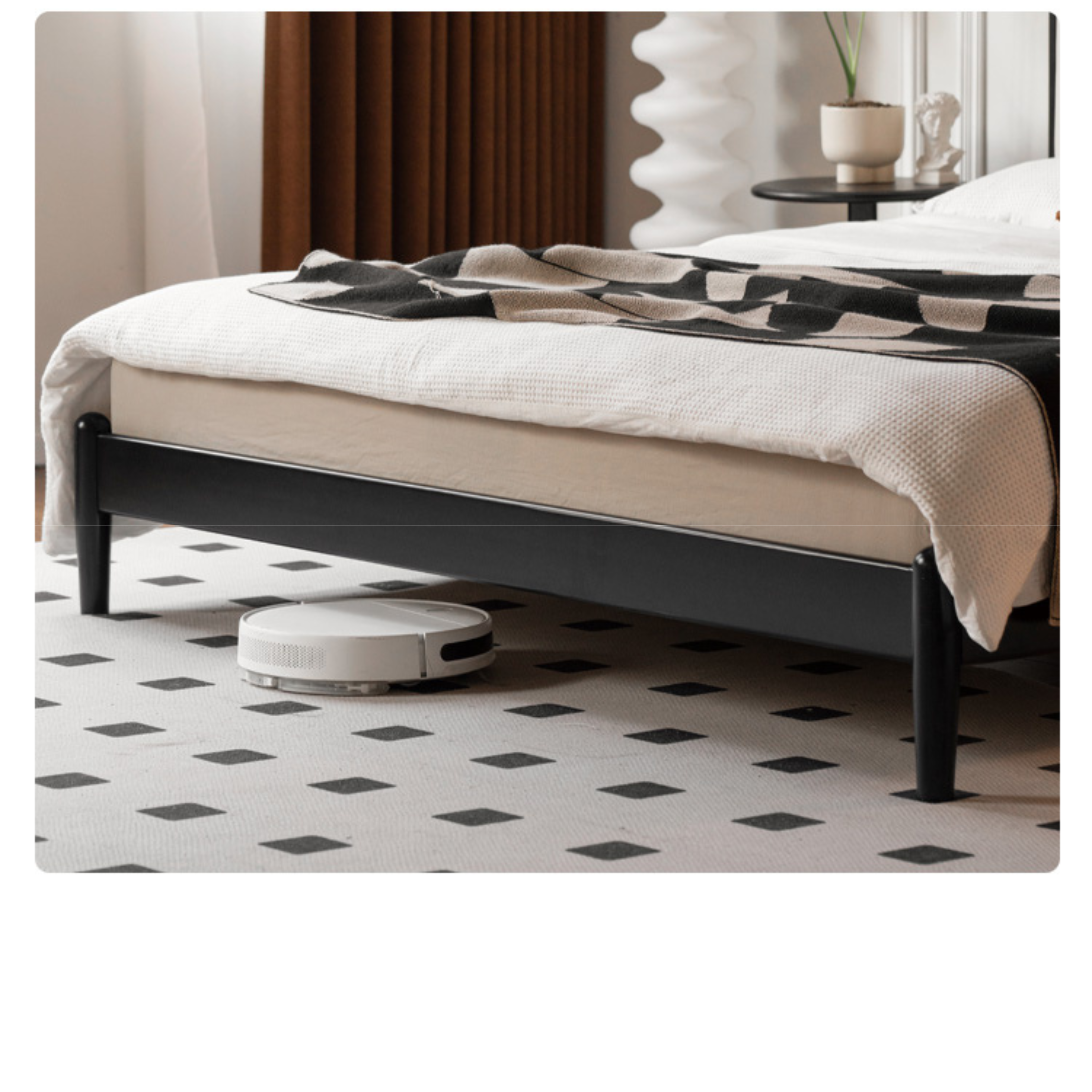 Rubber wood, Poplar Solid Wood Bed French Retro Style Black Harp Bed