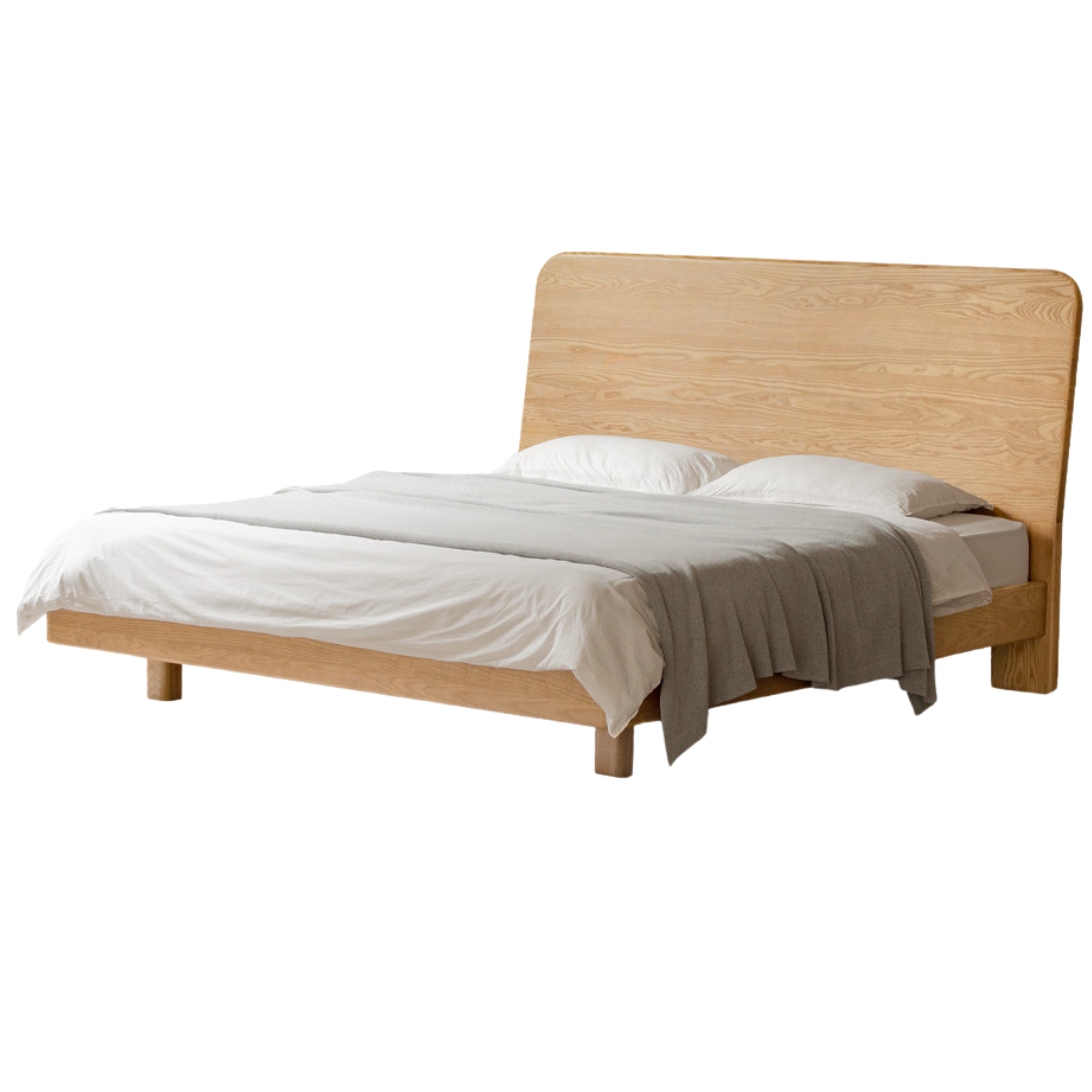 Ash Solid Wood Bed Simple High Headboard.