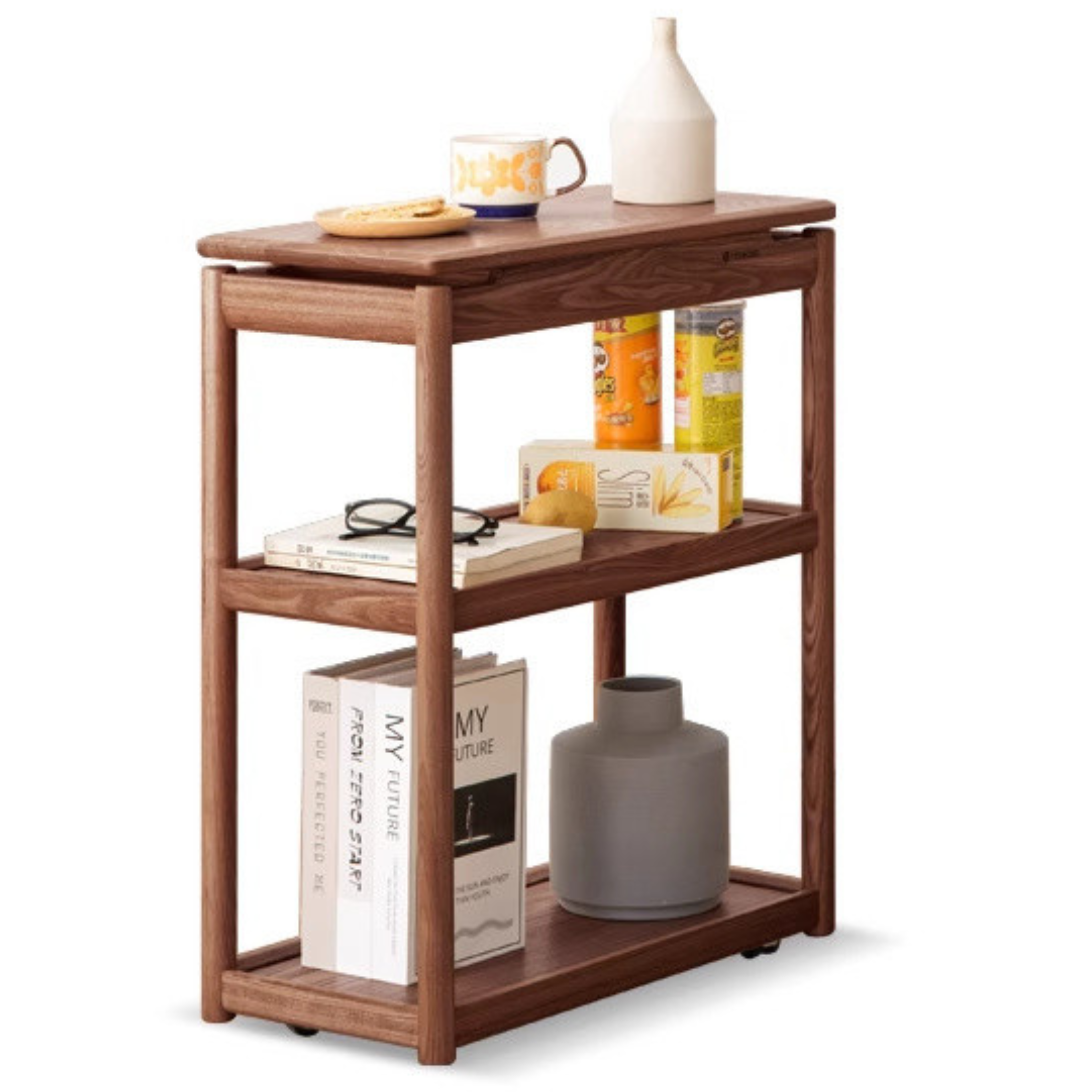 Oak, Ash Solid Wood Mobile Side Table