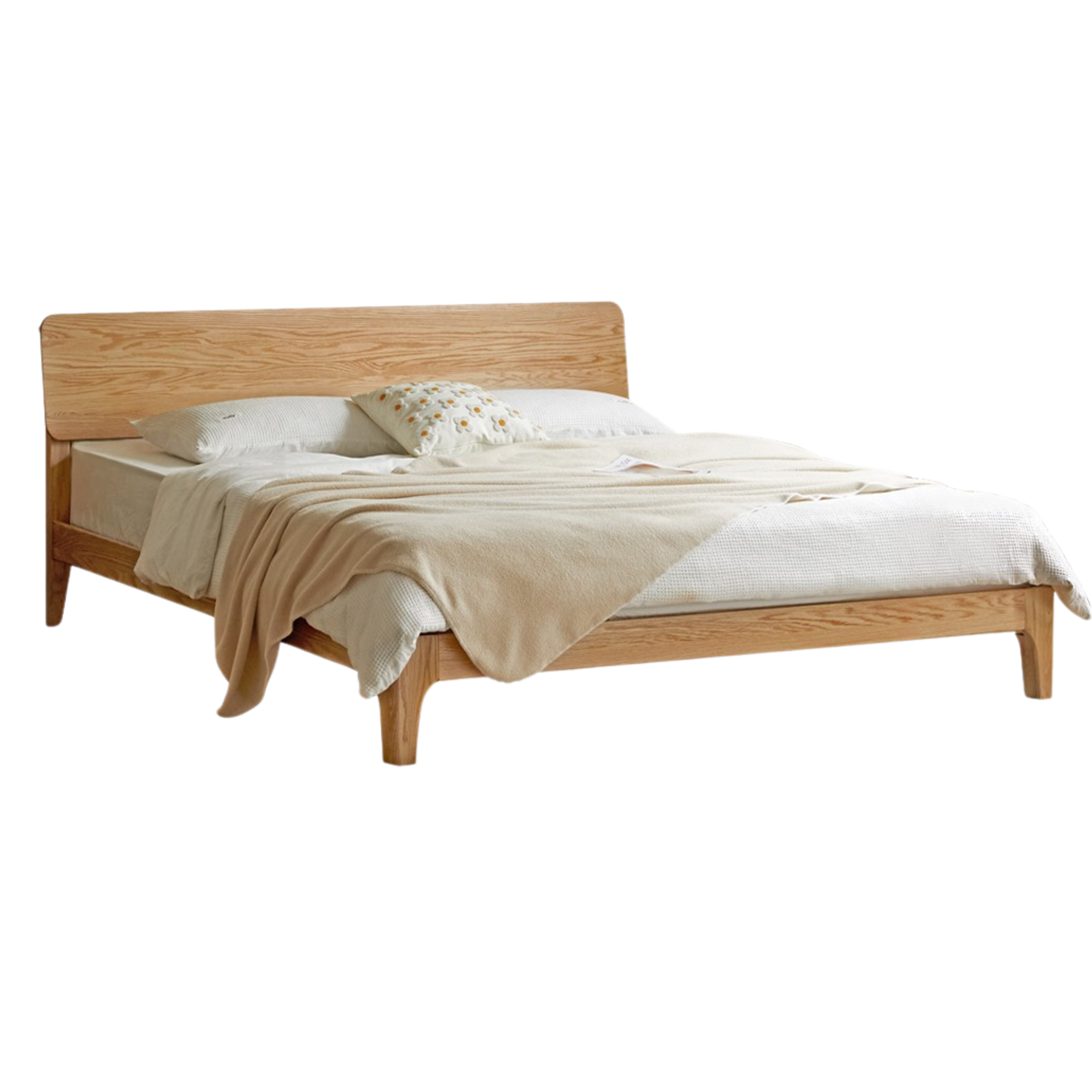 Oak Solid Wood,Rubber Wood Bed Modern Nordic