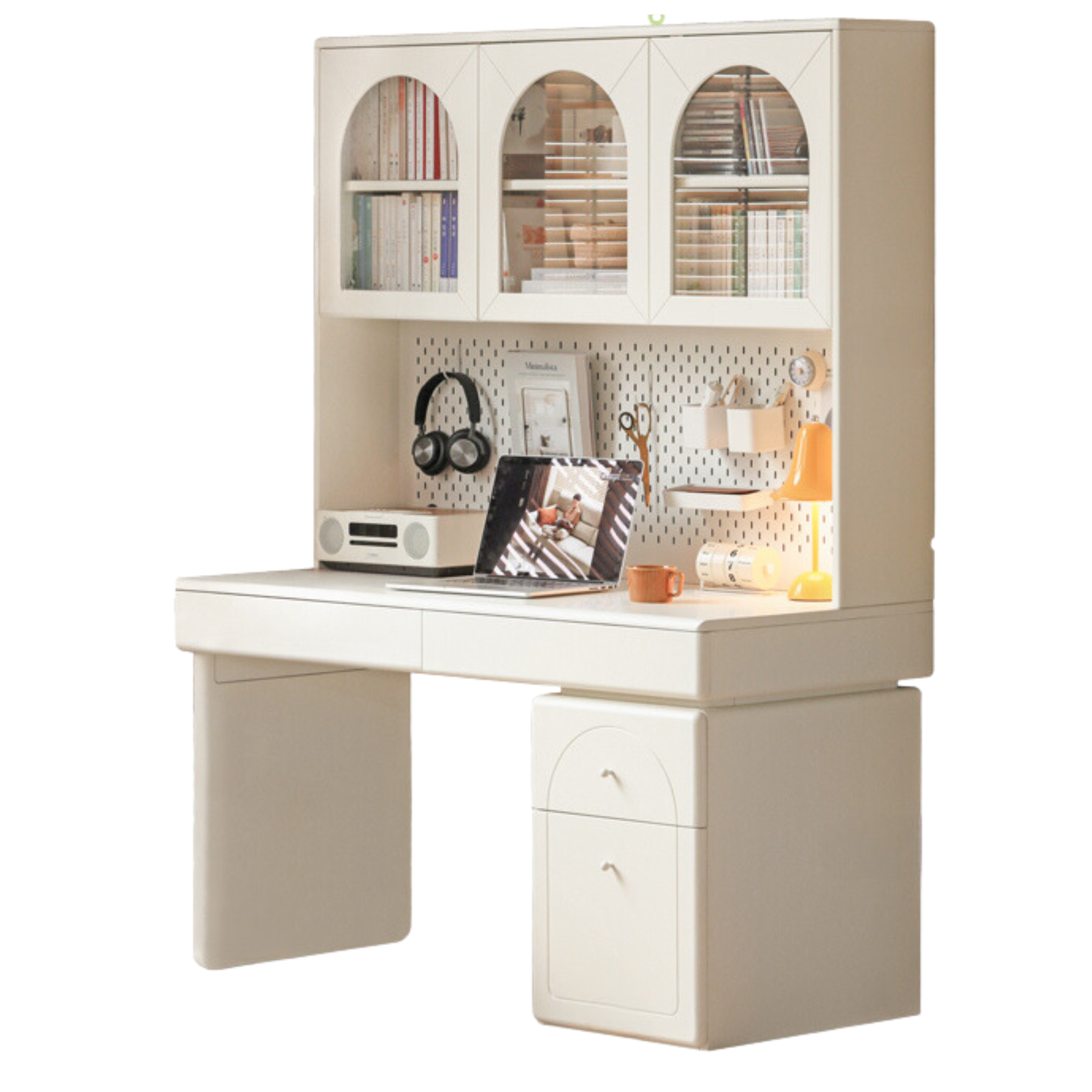 Solid RubberWood Wood Desk Bookshelf Integrated Study Table