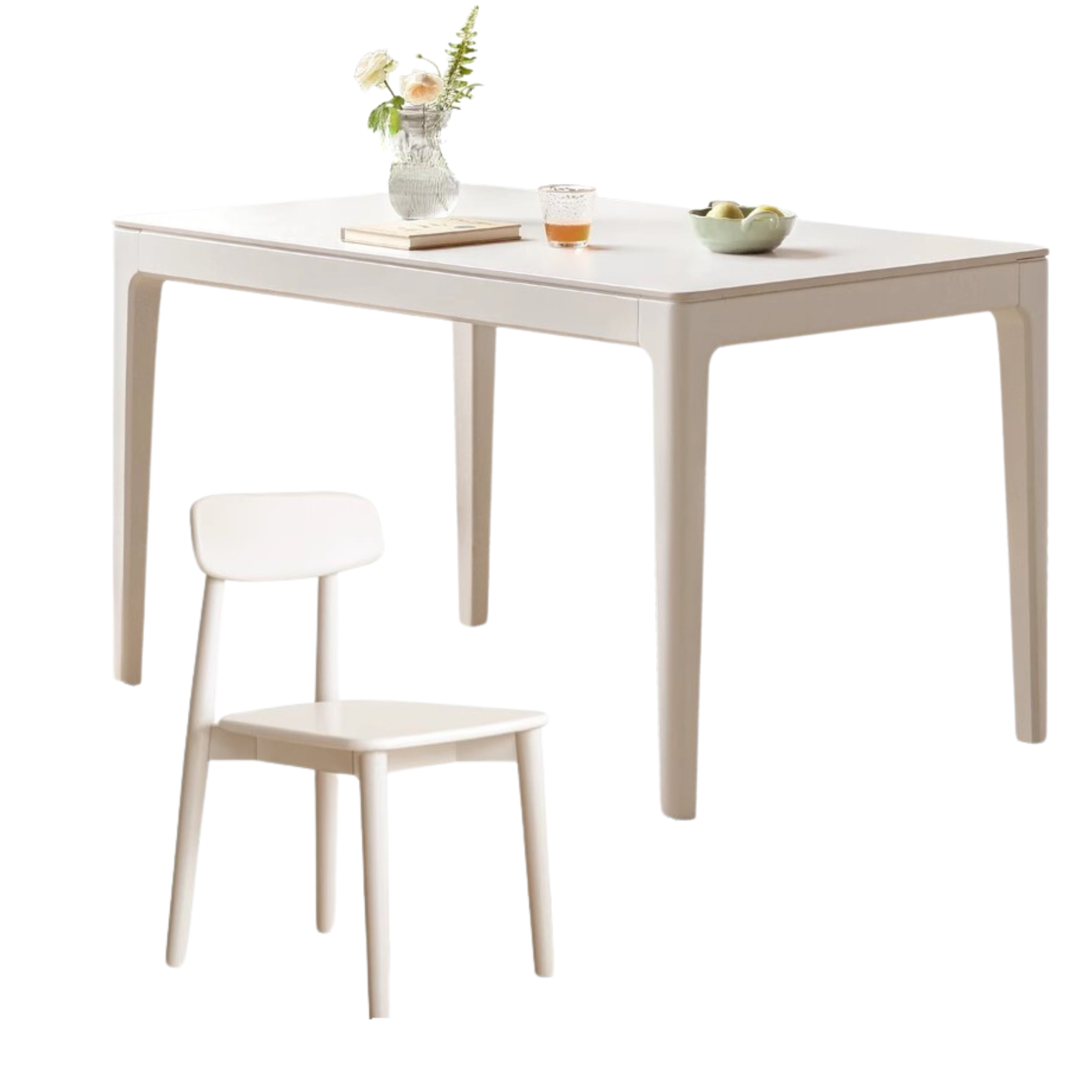 Birch Solid Wood Rock Plate White Cream Dining Table