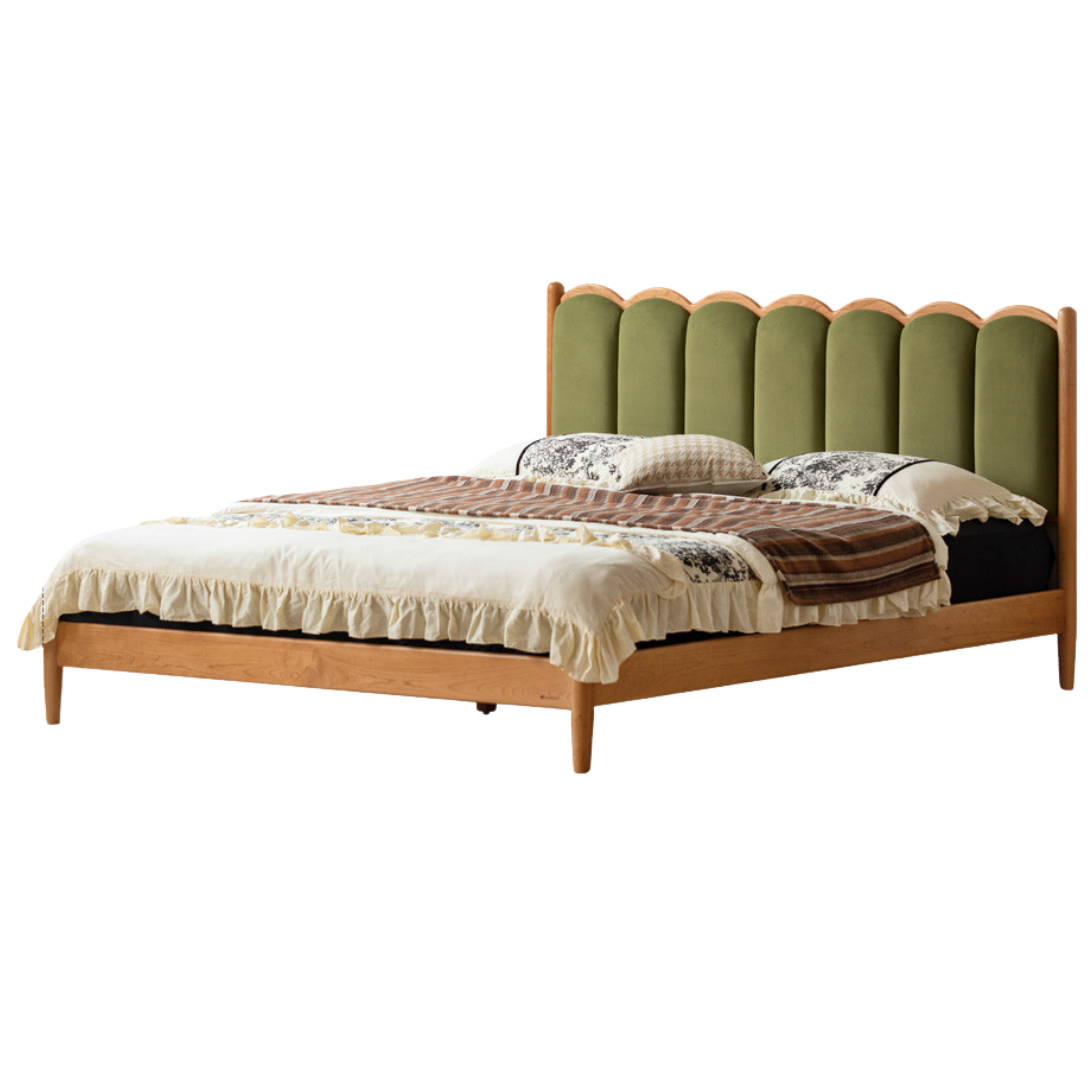 Cherry Solid Wood Soft Bed Retro