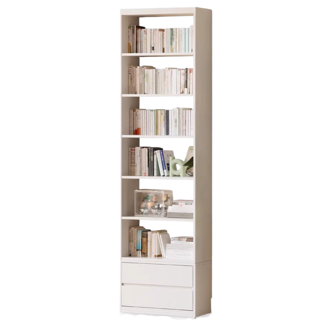 Poplar, Rubber Solid Wood Bookshelf Wall-To-Ceiling Shelf White Cream Style