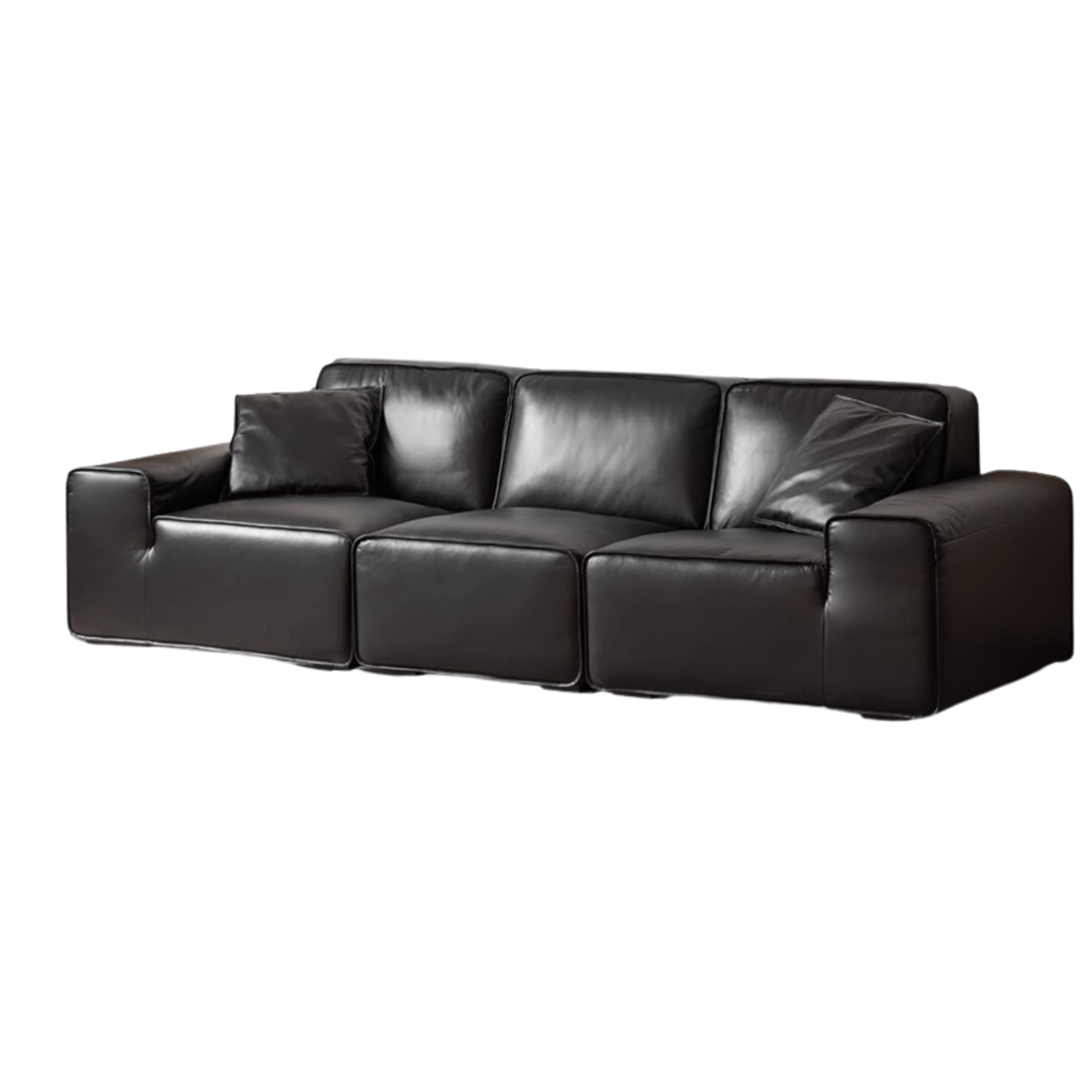 Top-grain Cowhide Leather Black Sofa.