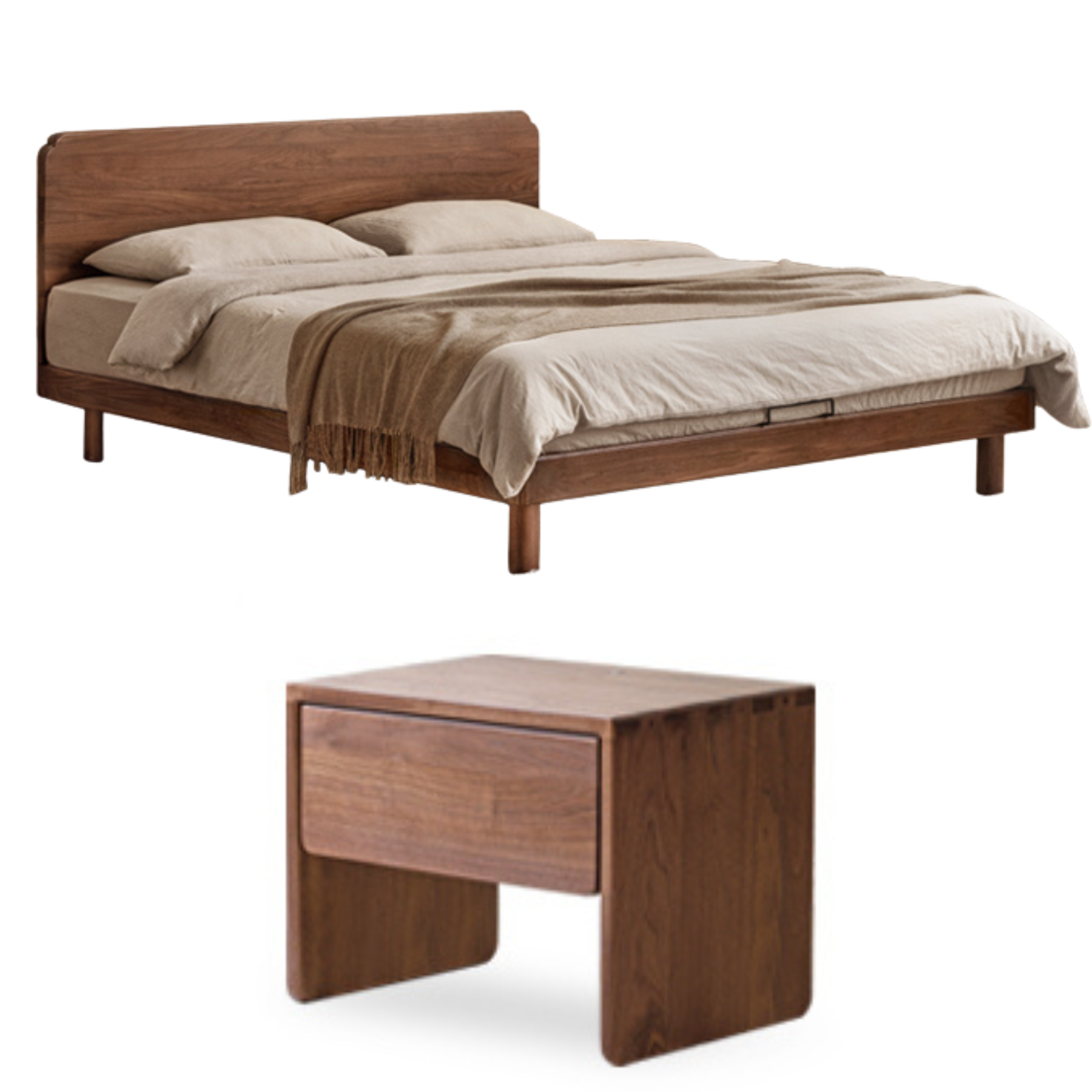 Oak, North American black walnut solid wood bed