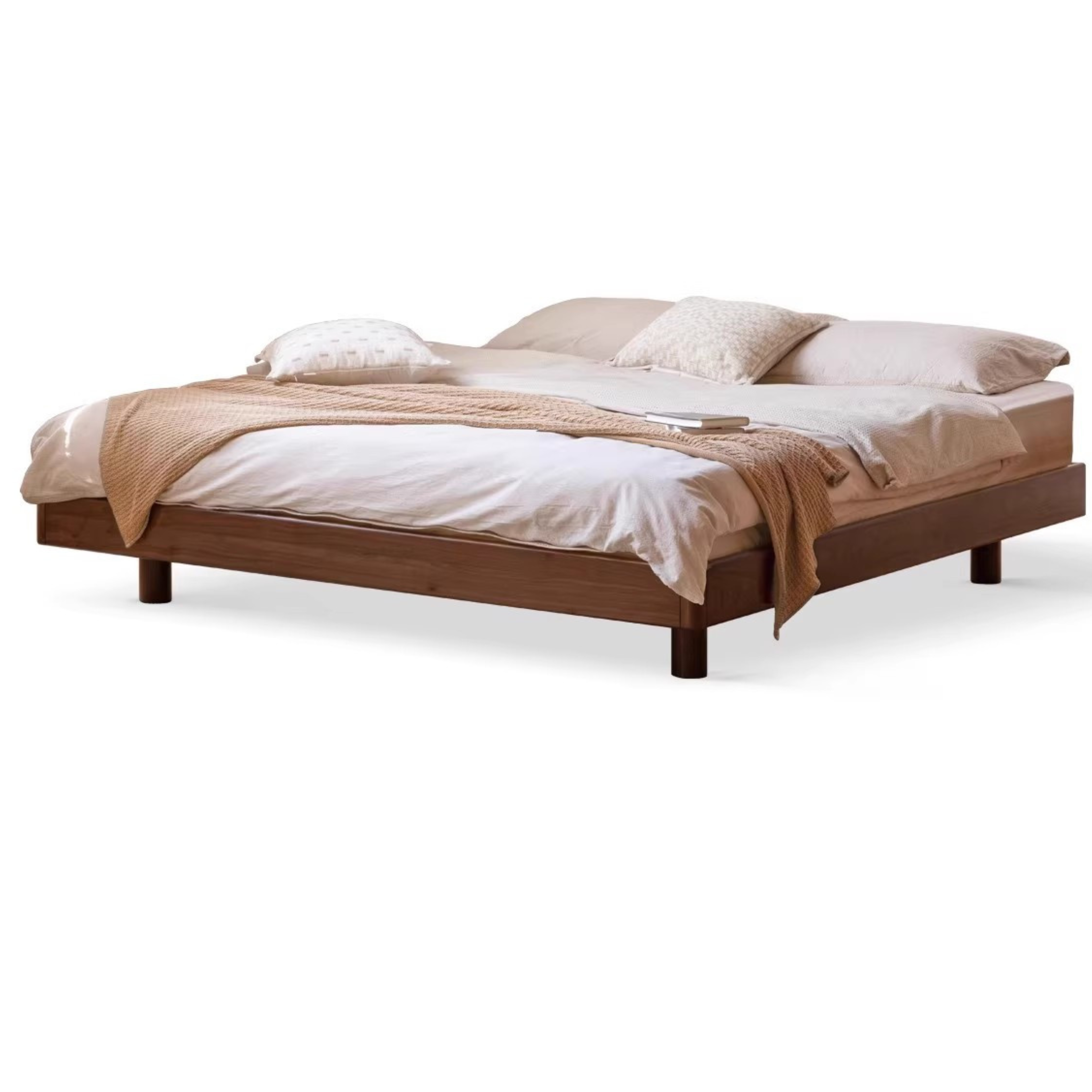 Black walnut solid wood platform bed, headboard-free suspended bed