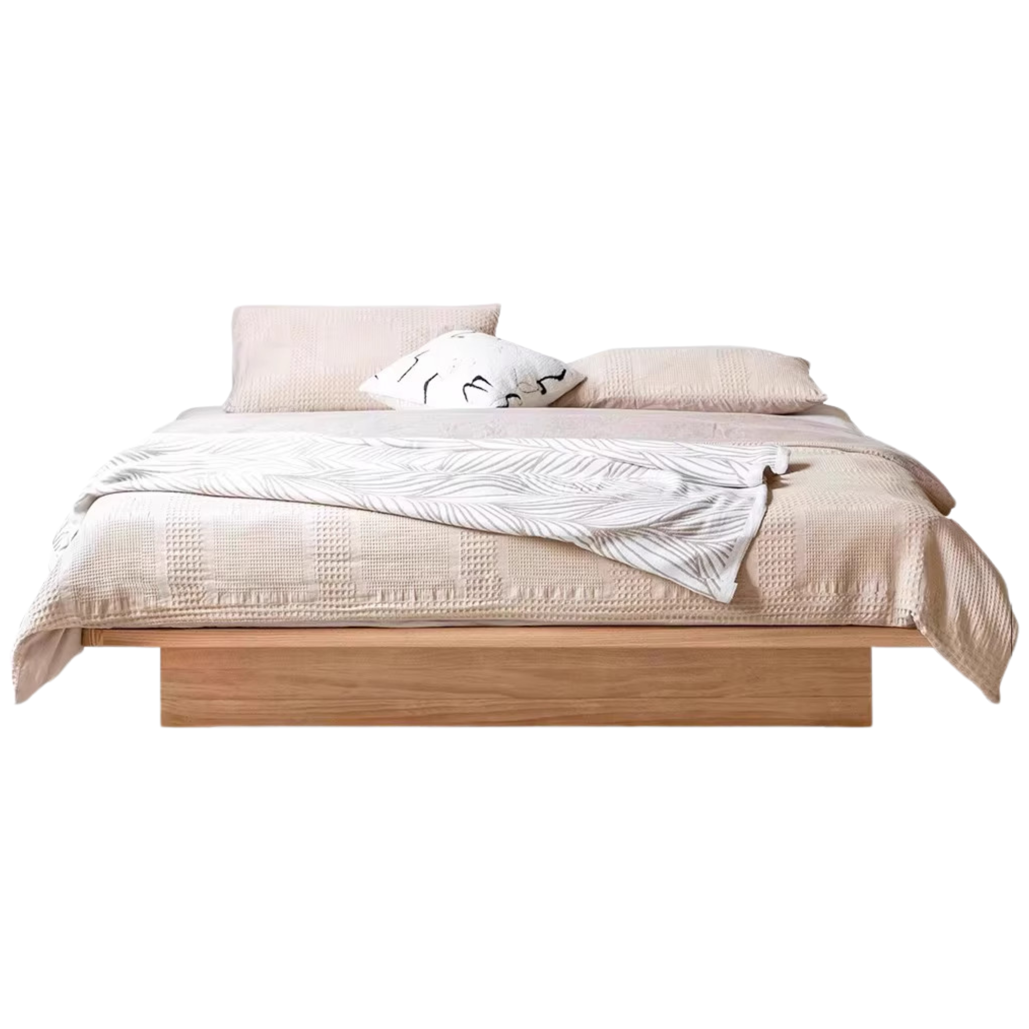 OAK Solid Wood platform bed, headboard-free bed Suspended Bed