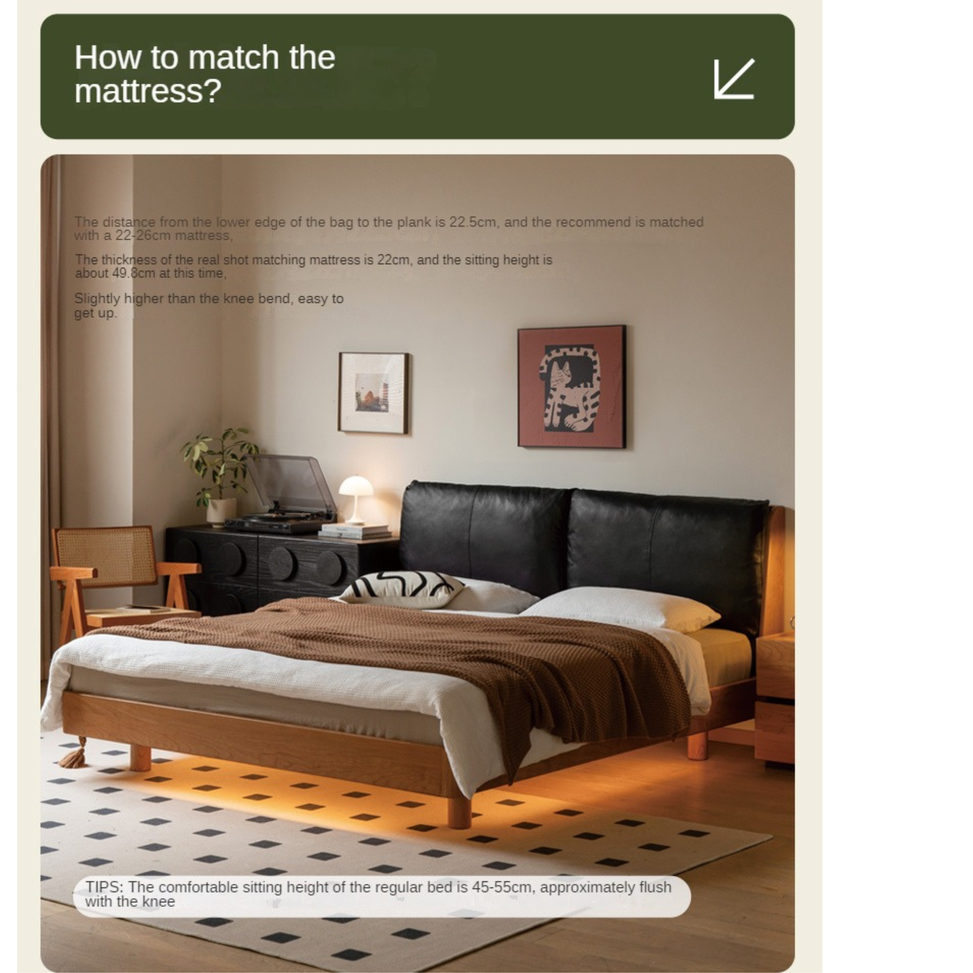 Cherry Solid Wood Leather Soft Suspended Bed