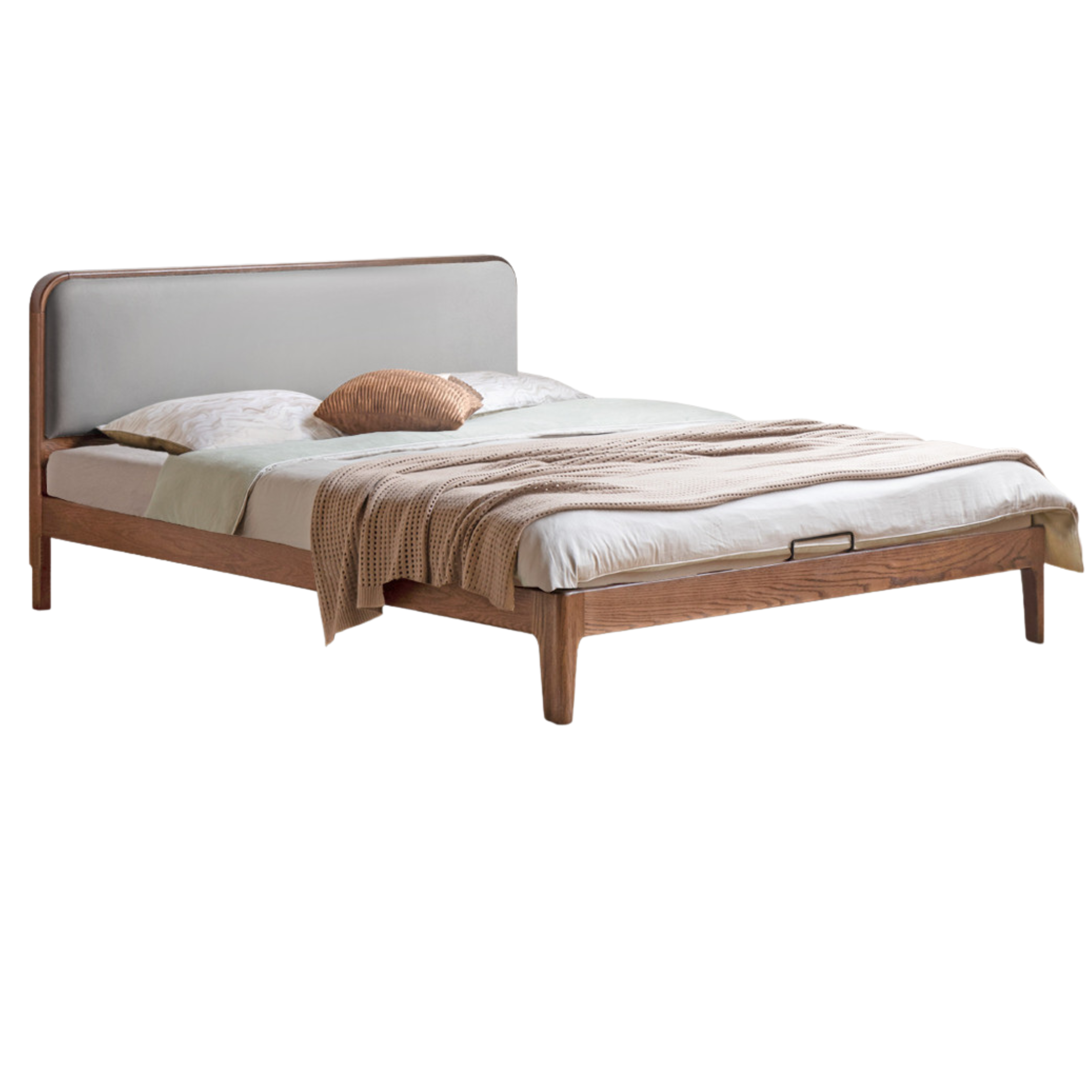 Rubber wood, Oak Solid Wood Bed Technology Fabric