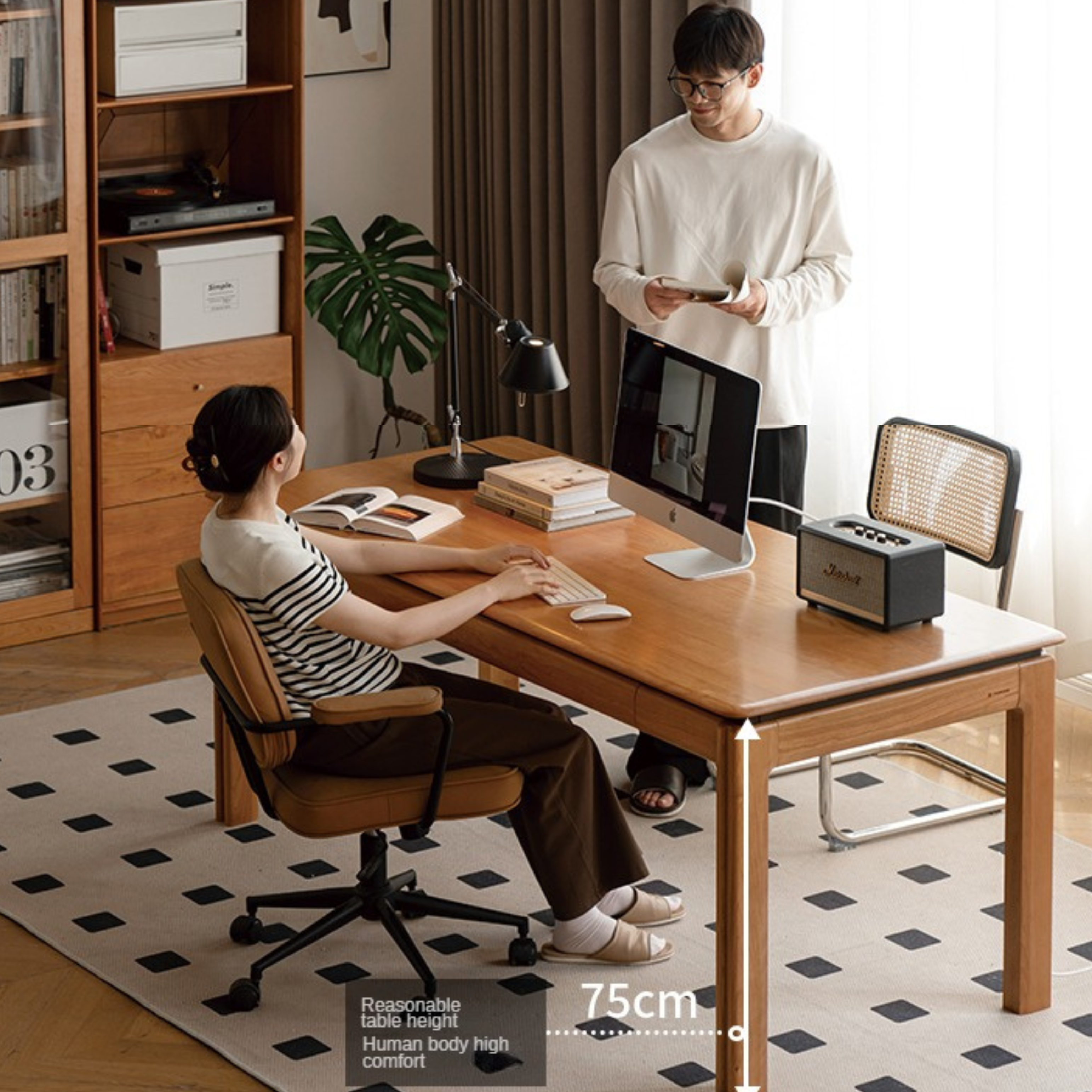 Cherry Solid Wood Color Large Office Desk