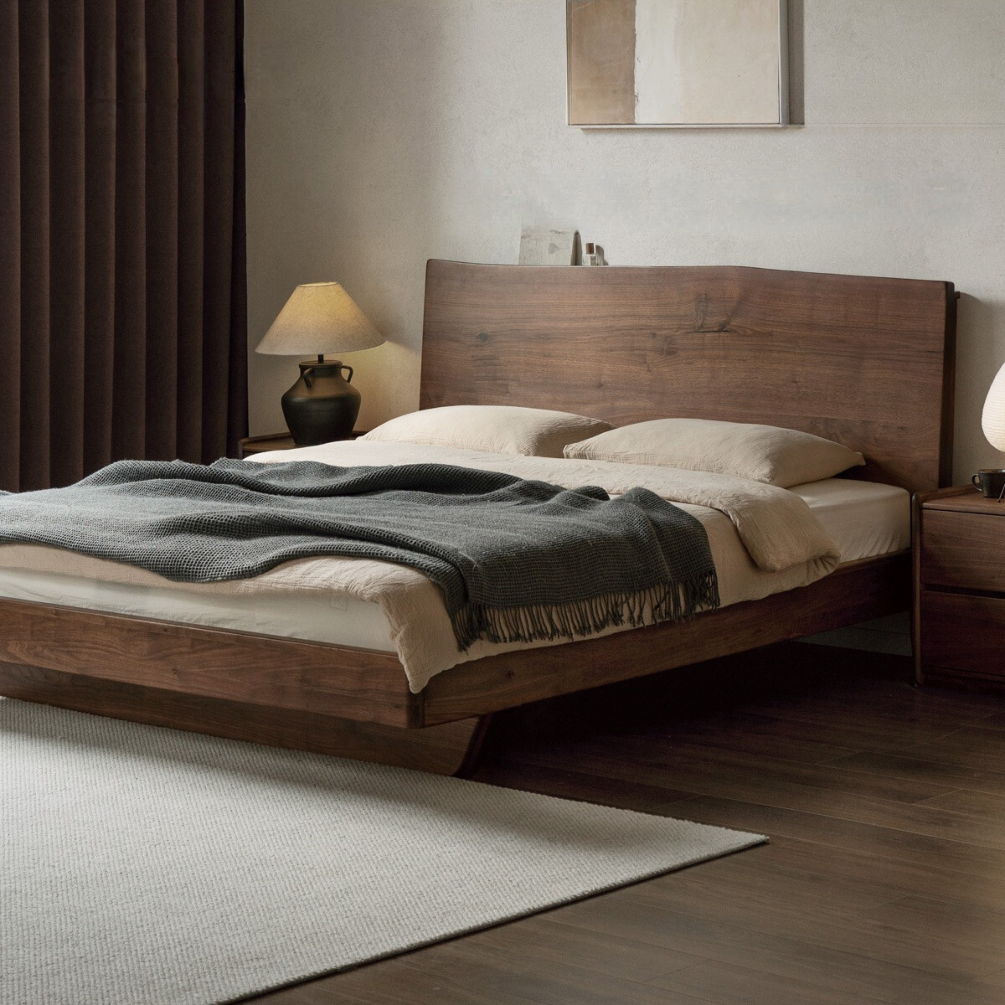 Black Walnut solid wood bed Wabi-sabi style