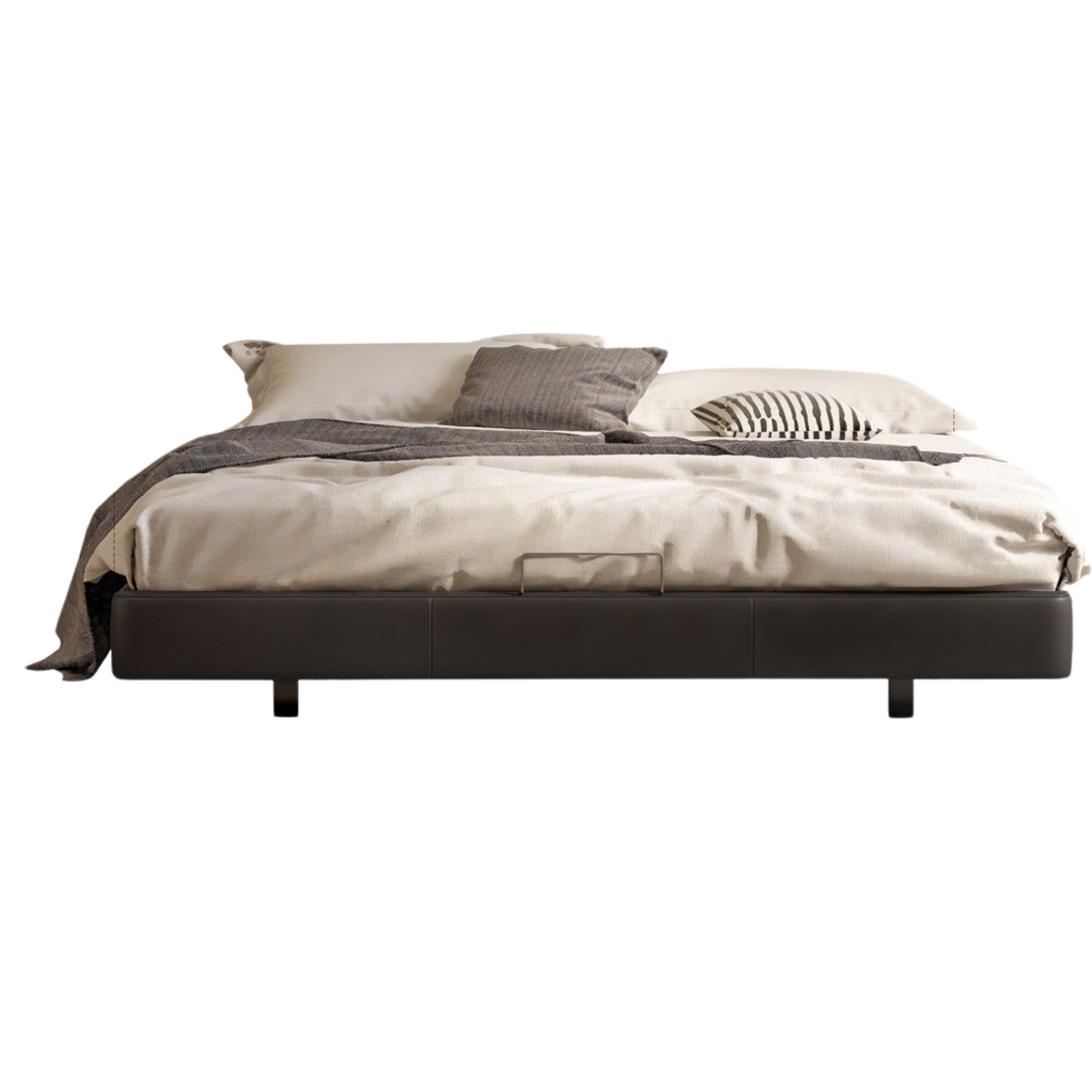 Leather platform bed, headboard-free floating bed cream style