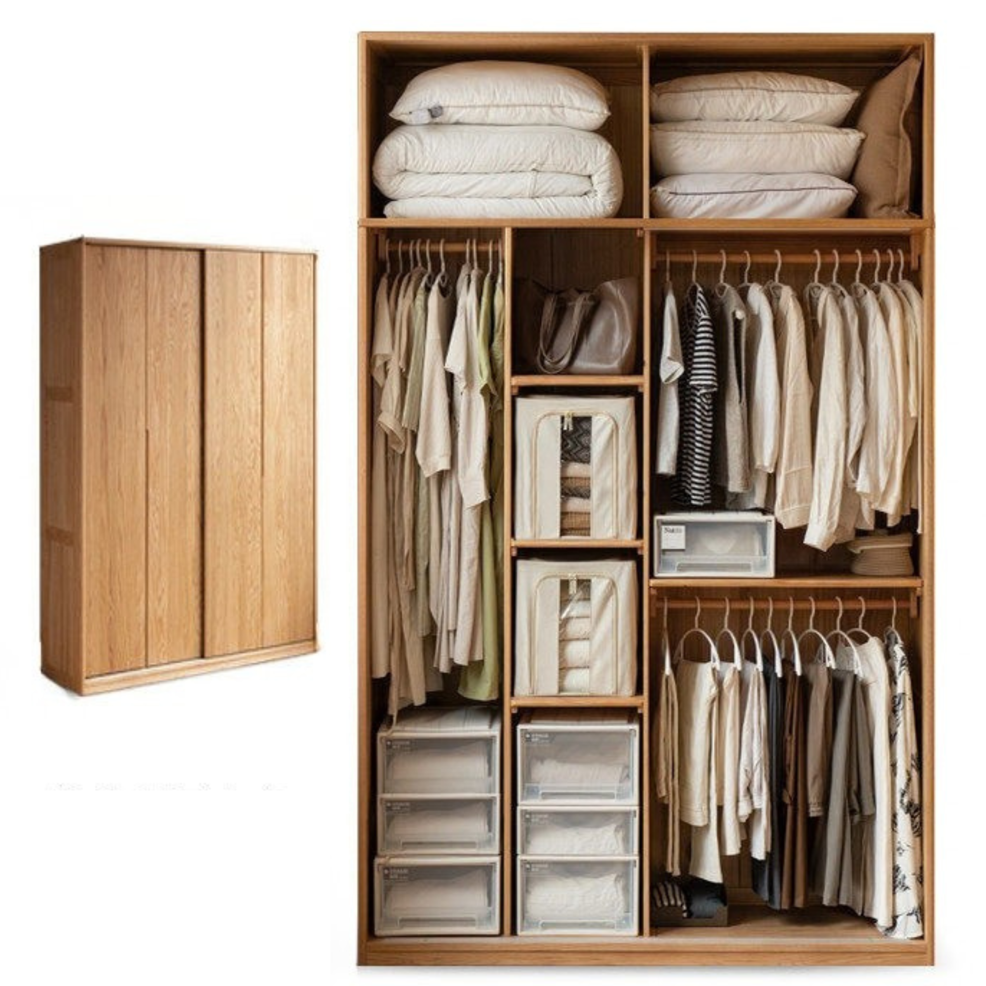 Oak Solid Wood Wardrobe Sliding Door.