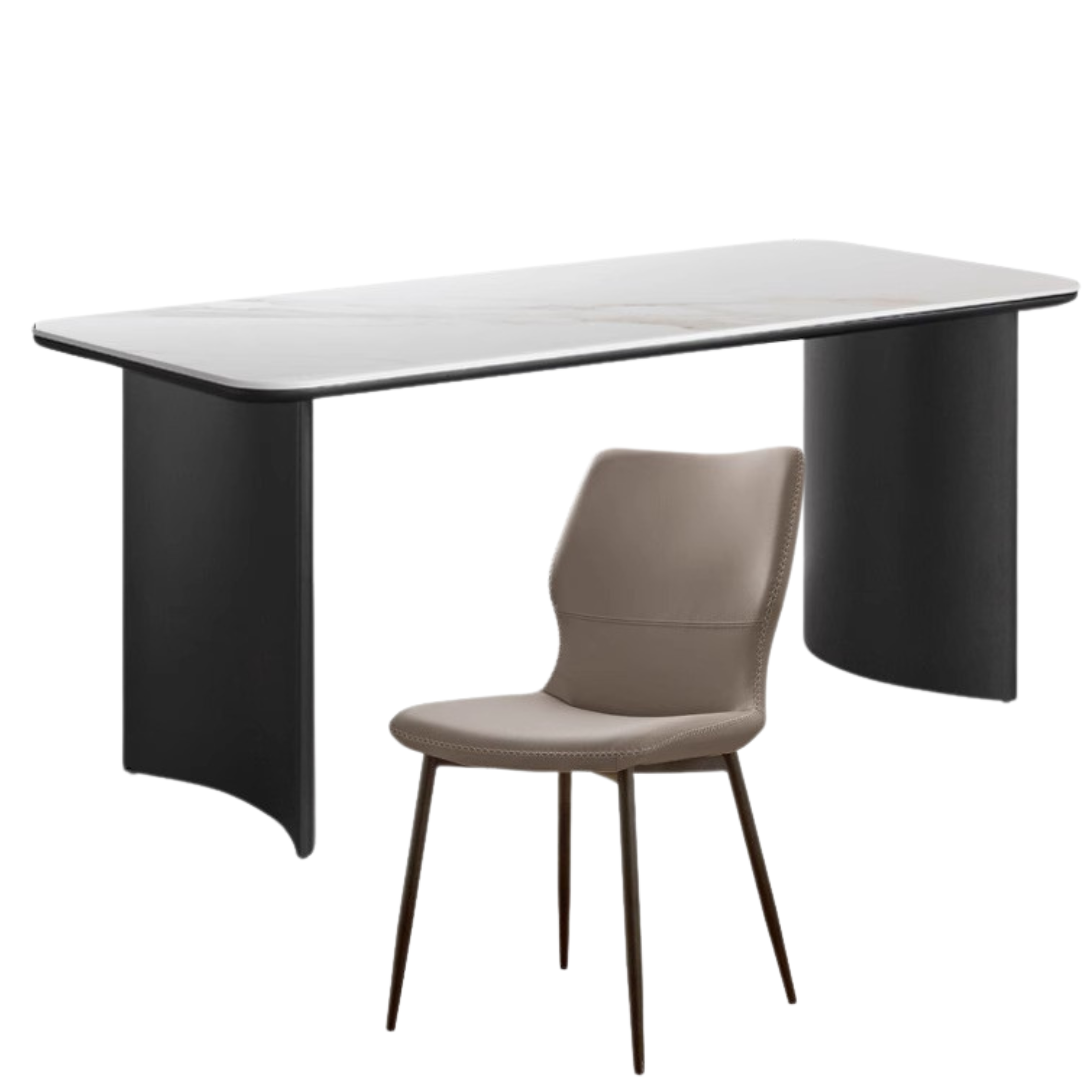 Wrought Iron Rock Slab Dining Table With Metal Leg