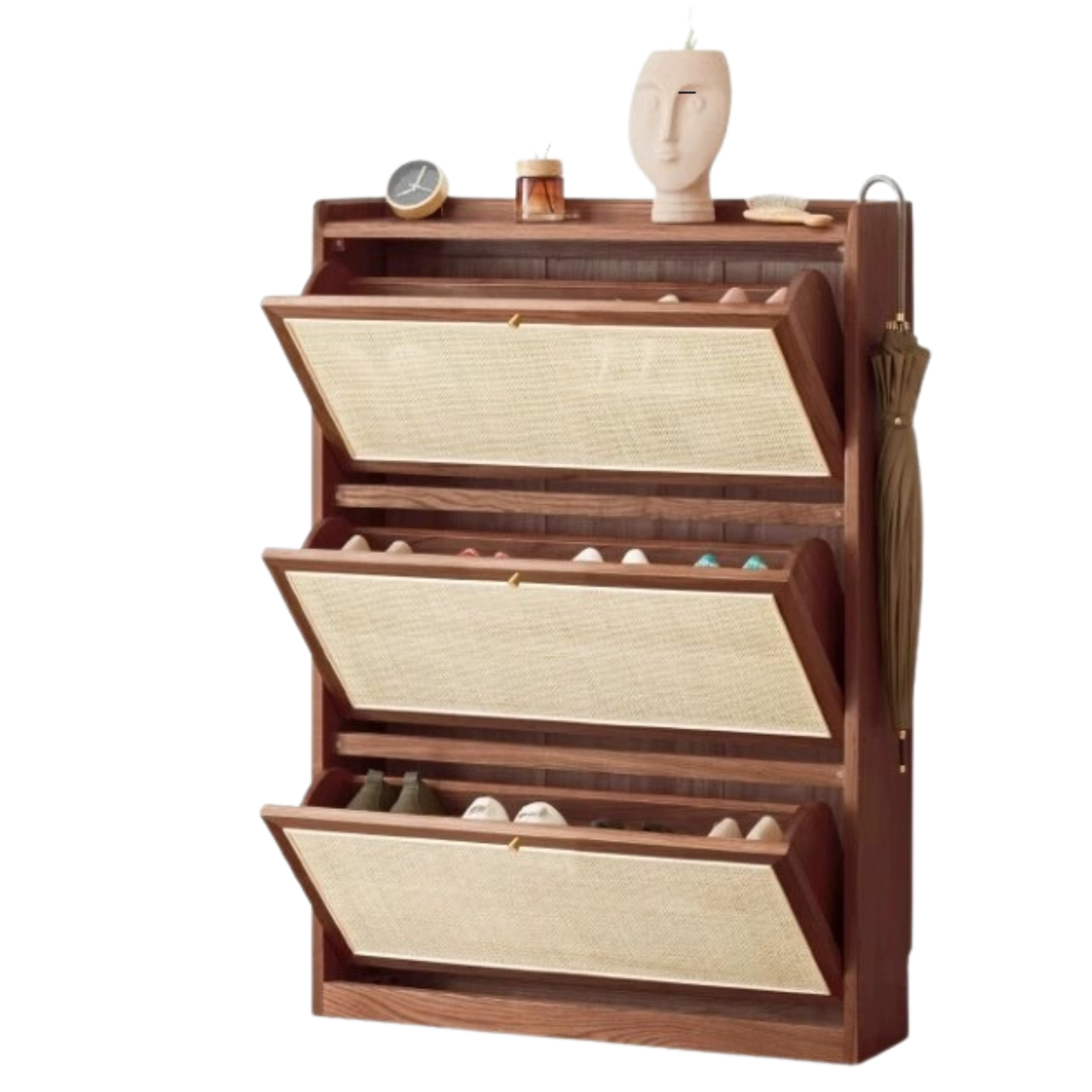 Oak Solid Wood Ultra-Thin Flap Door Rattan Shoe Cabinet
