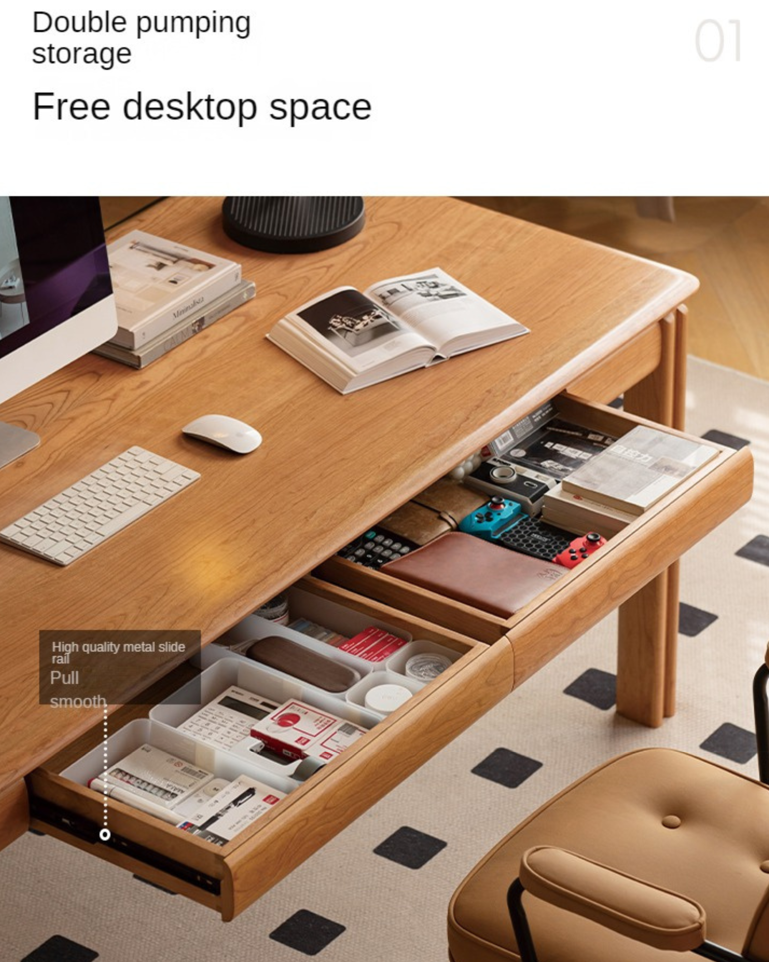 Cherry Solid Wood Color Large Office Desk