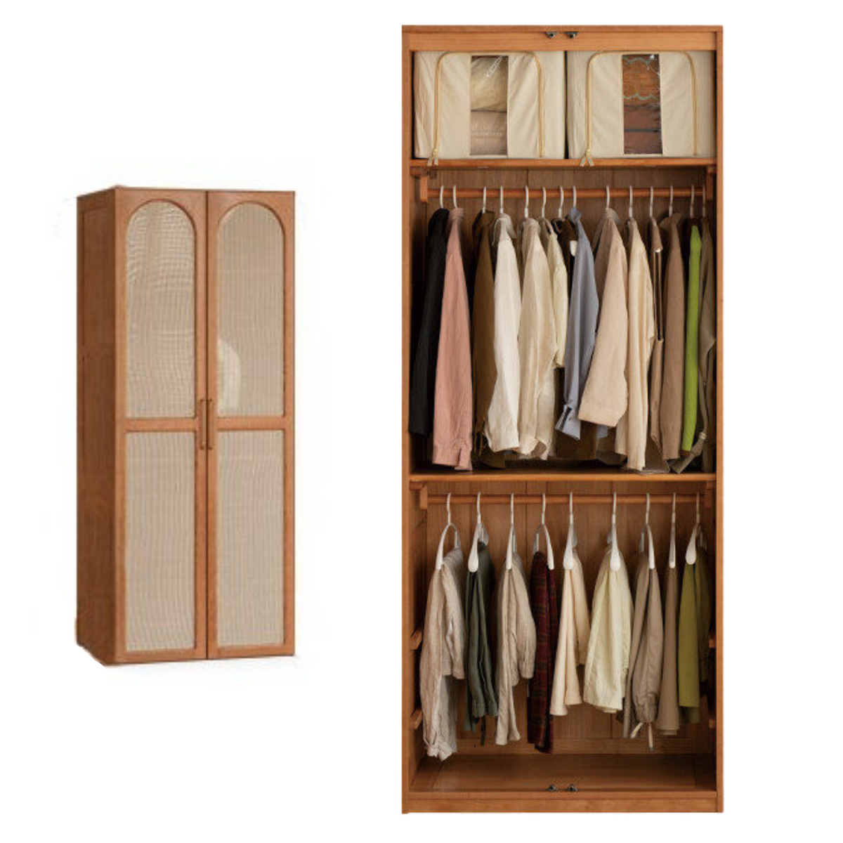 Cherry Solid Wood Swing Door Rattan Wardrobe