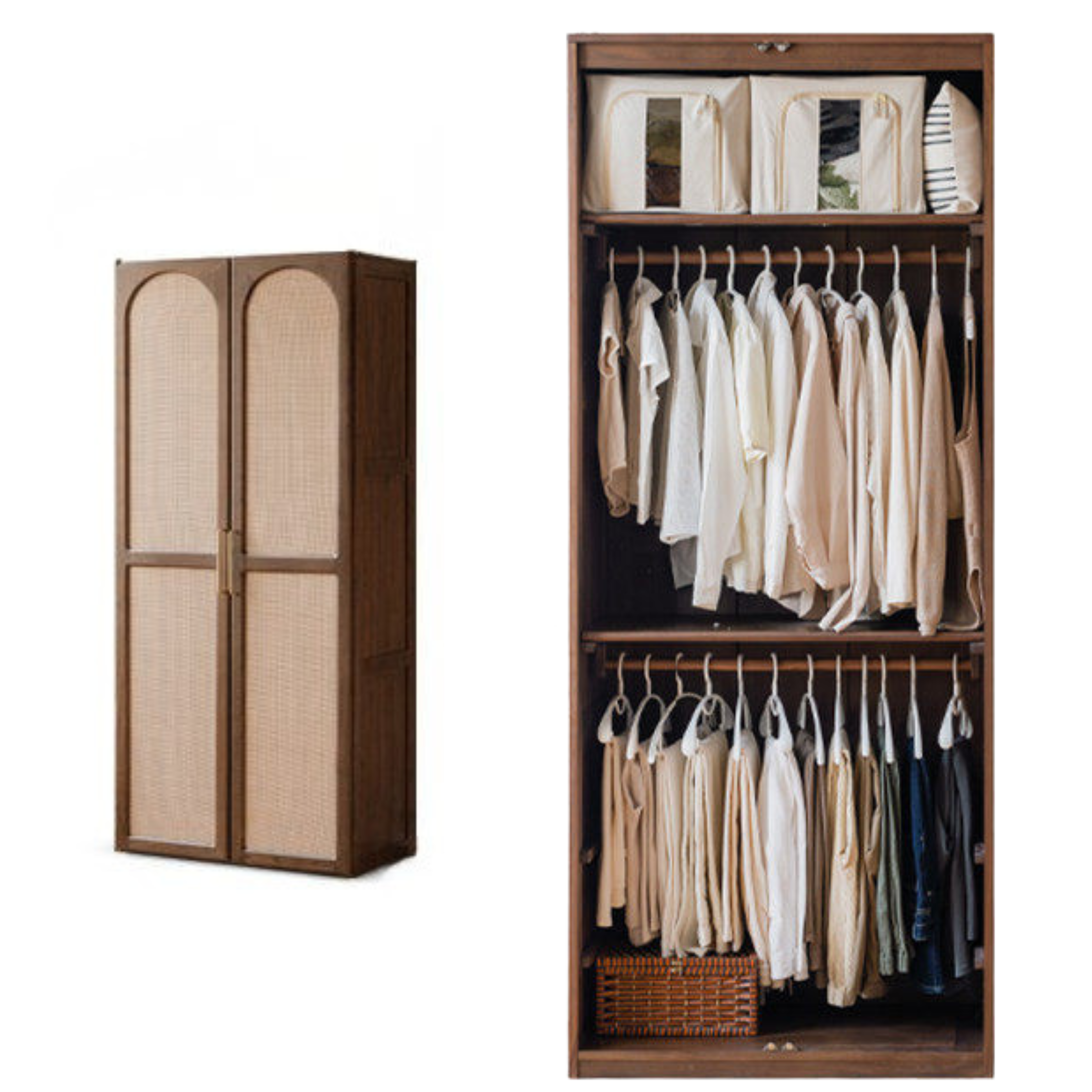 Black Walnut Solid Wood Wardrobe In Vintage Style