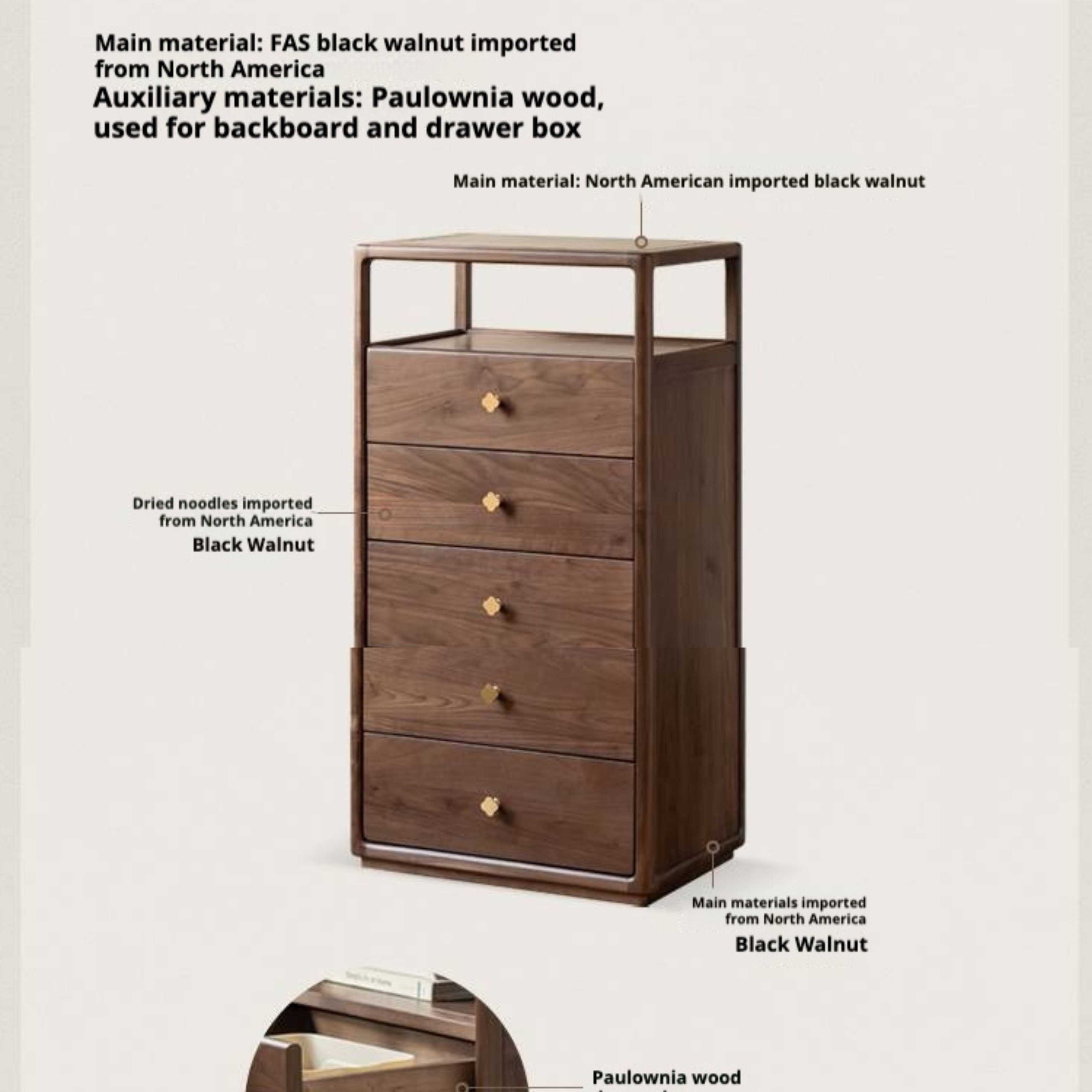 Black Walnut, Oak Solid Wood Storage Cabinet.