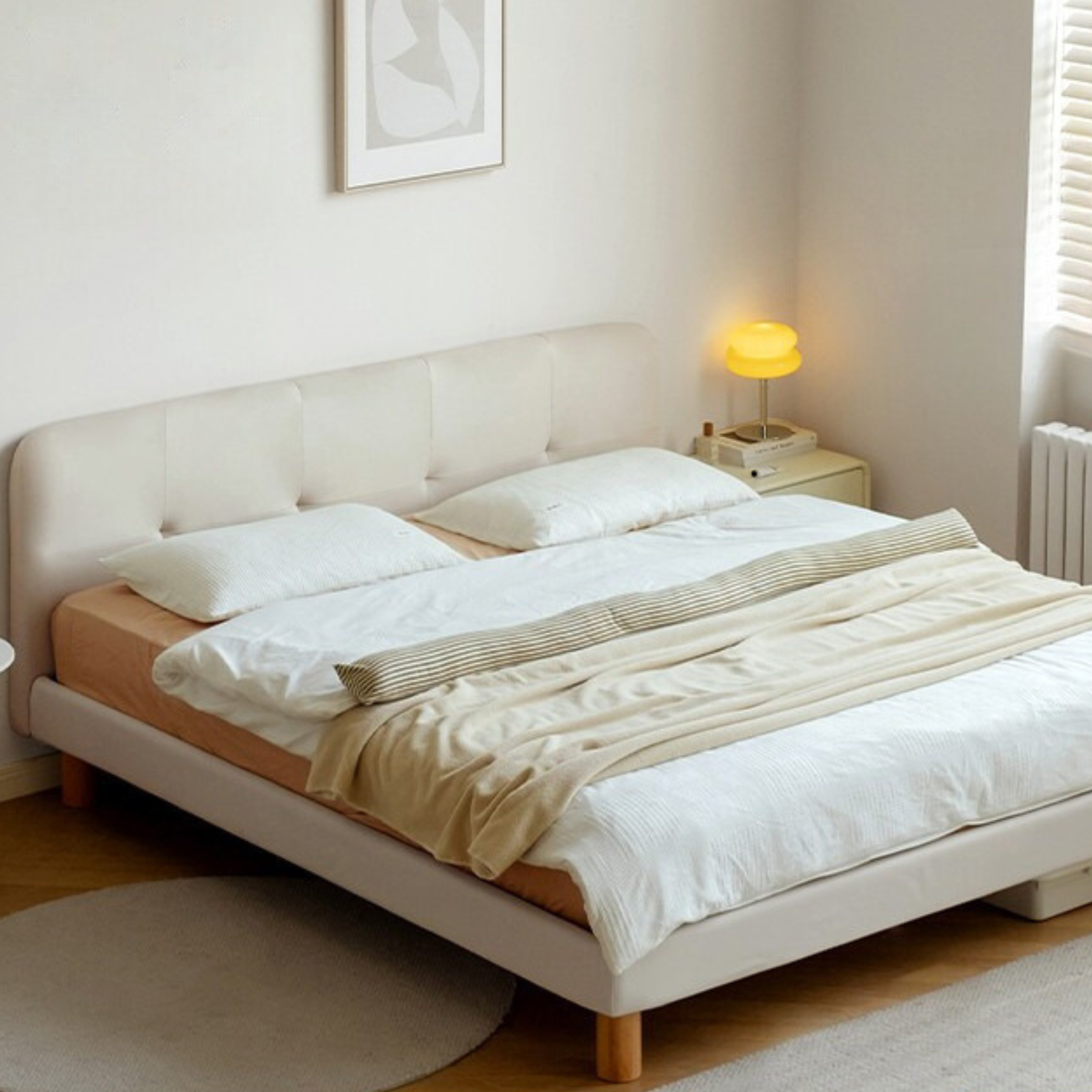 Fabric Nordic simple soft bed cream style