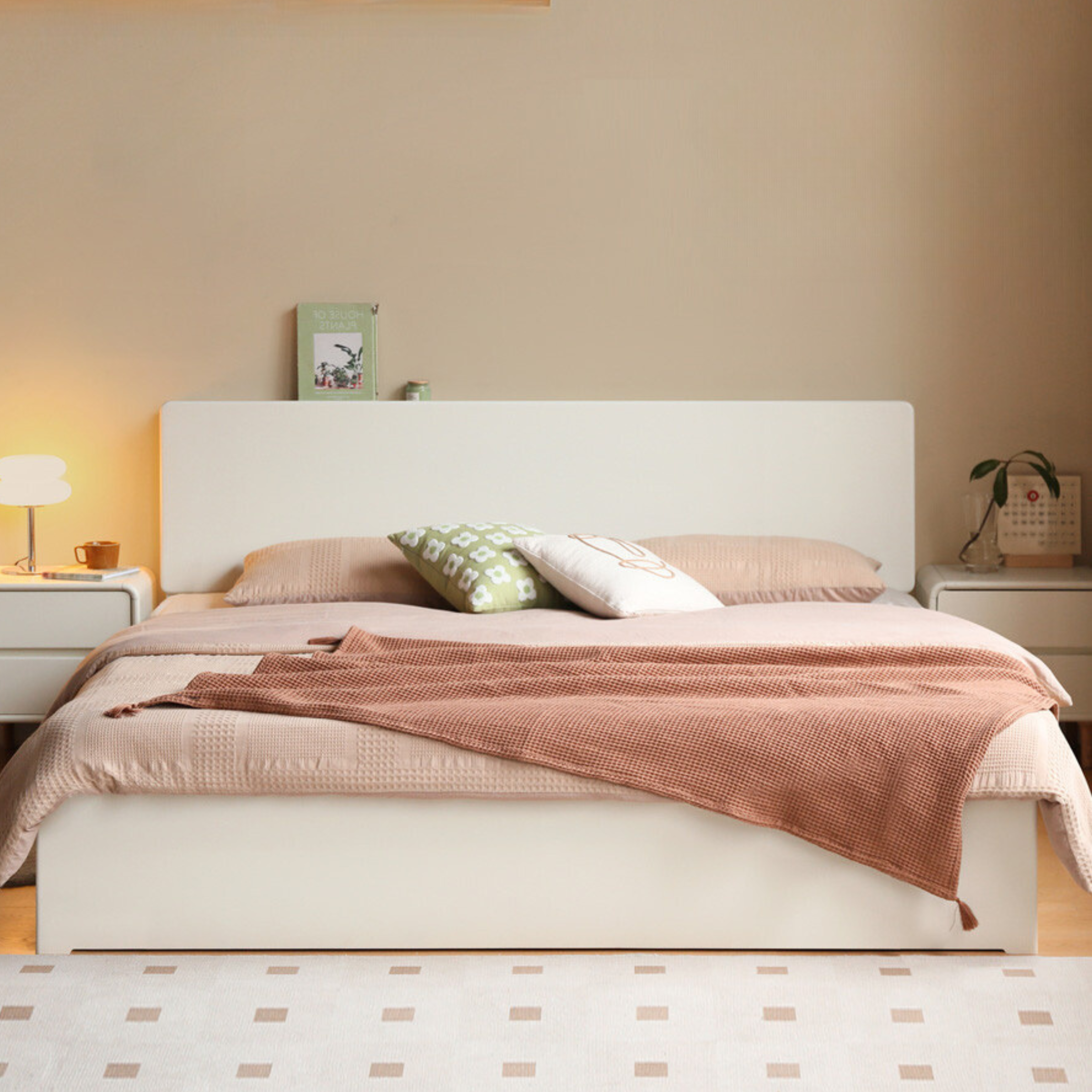Rubber Wood,Poplar Solid Wood Box Bed, Cream Storage Bed