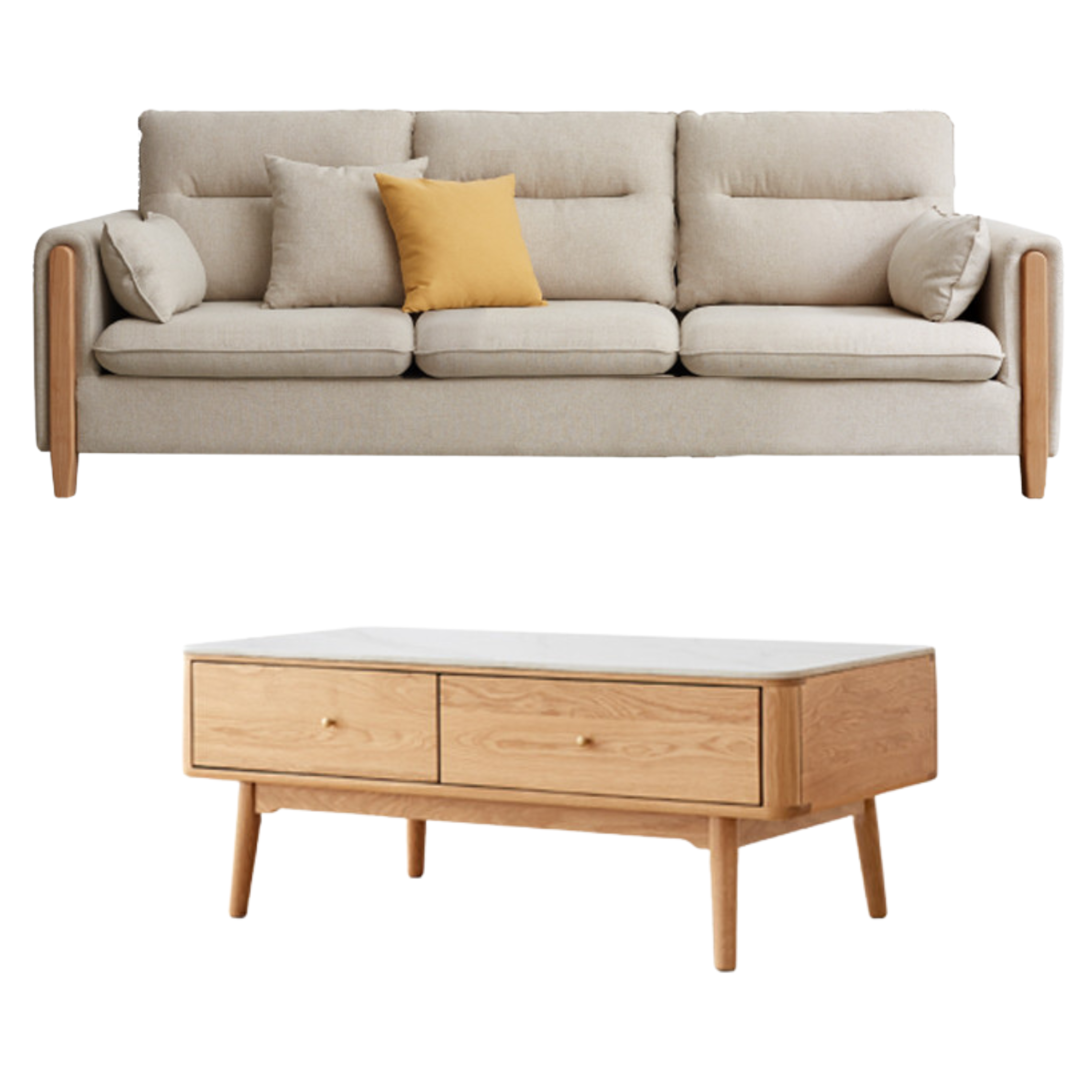Oak Solid Wood Luxury Fabric Sofa.