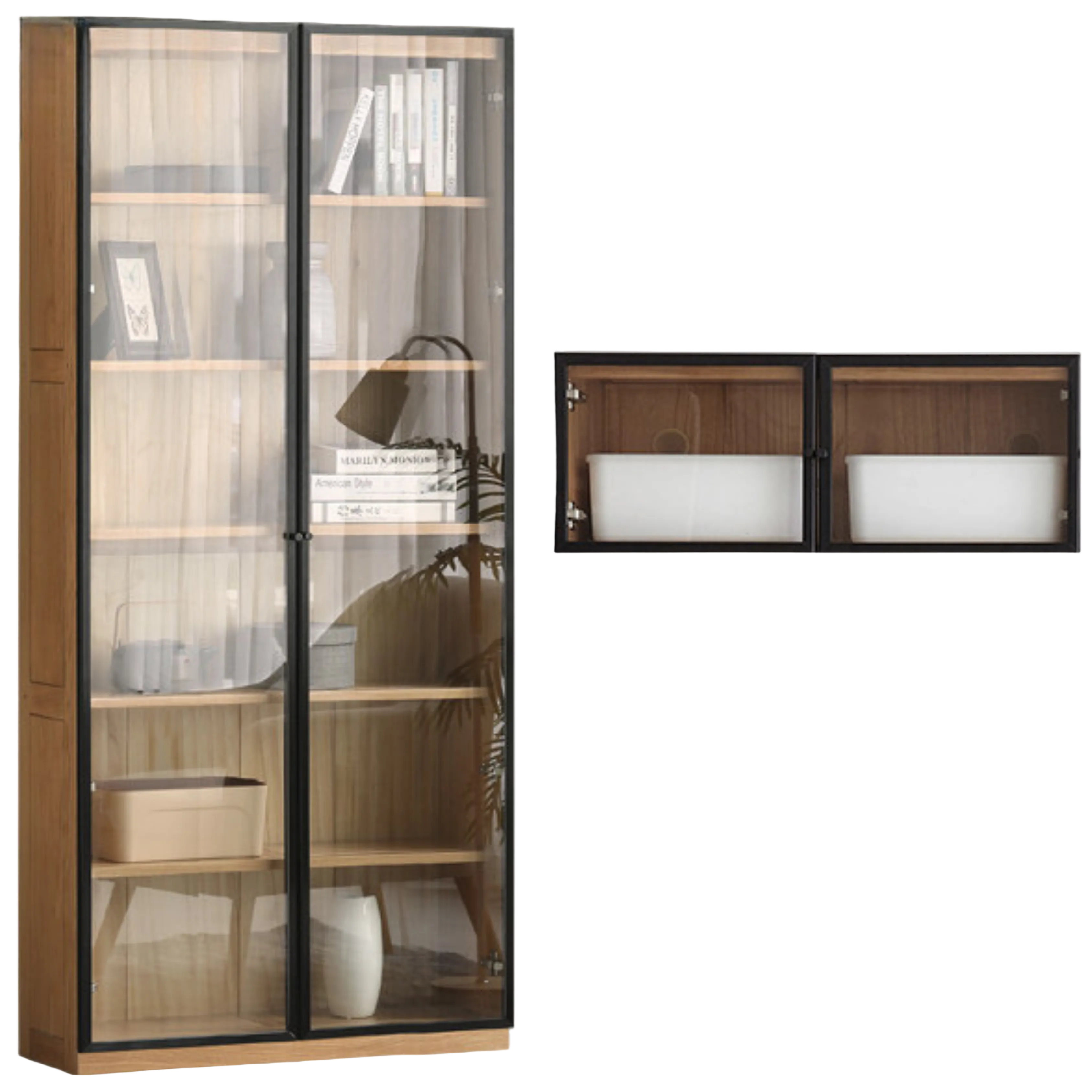 Oak, Solid Rubberwood Modern Bookcase Storage