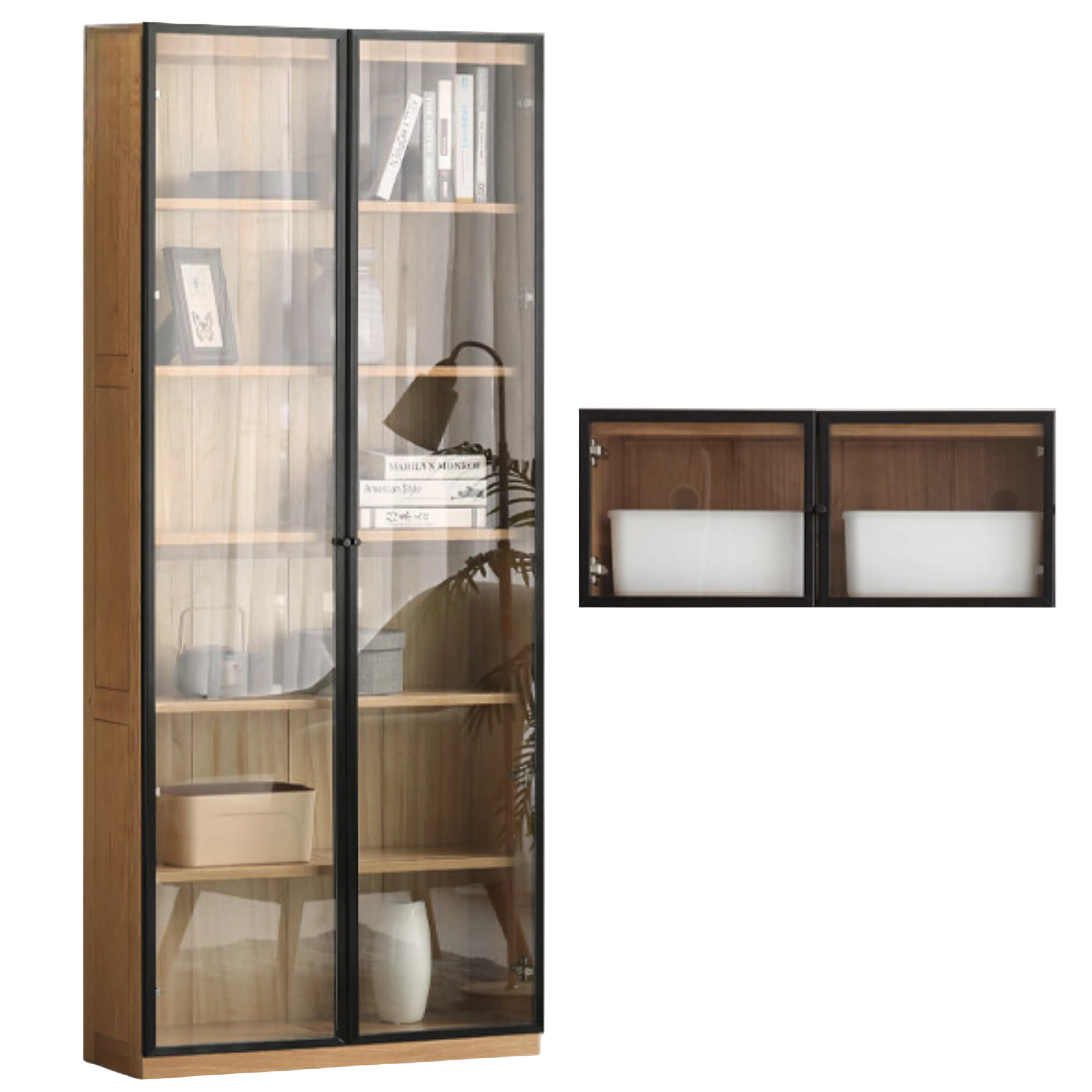 Oak, Solid Rubberwood Modern Bookcase Storage