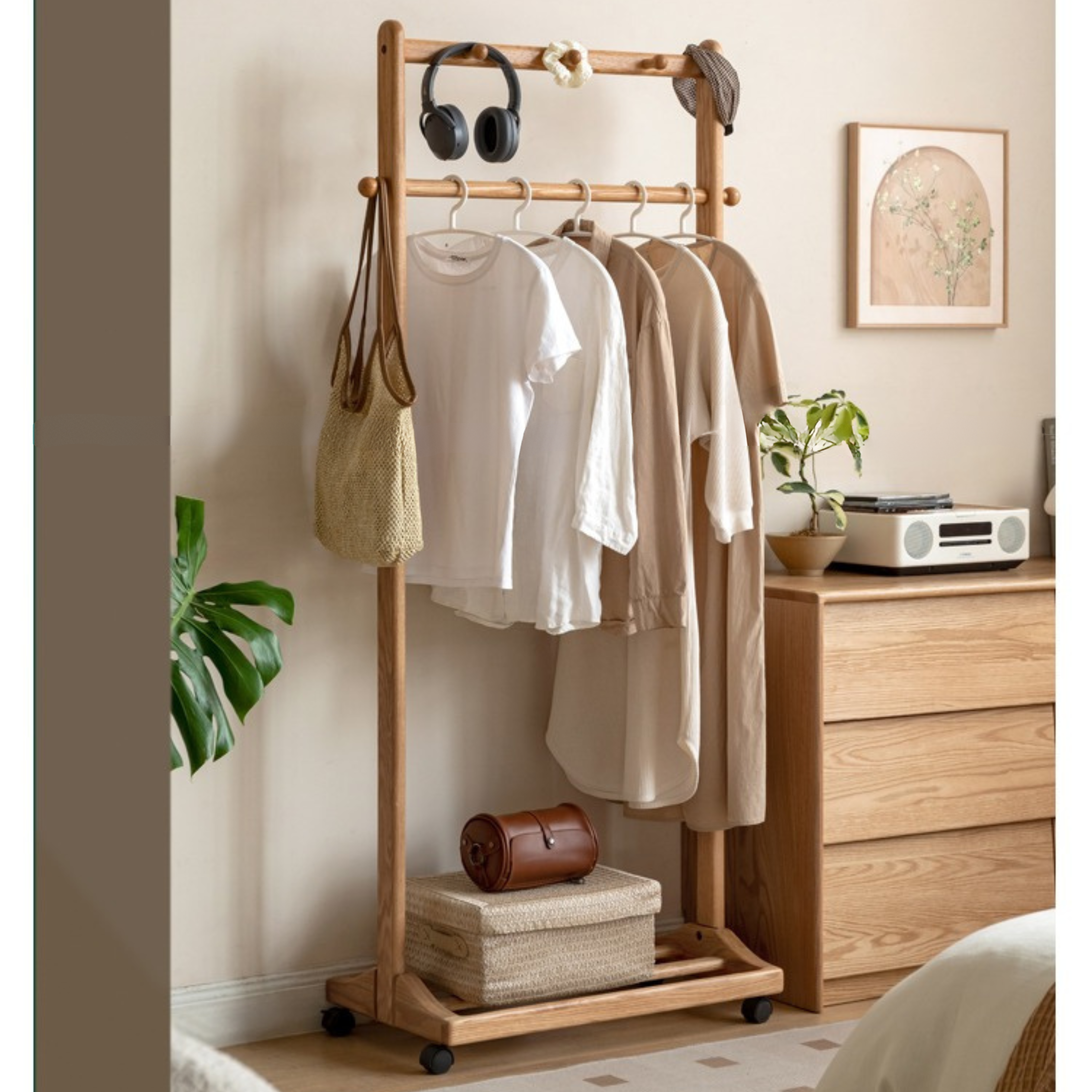 Oak, Birch, Solid Rubberwood Movable Hanger