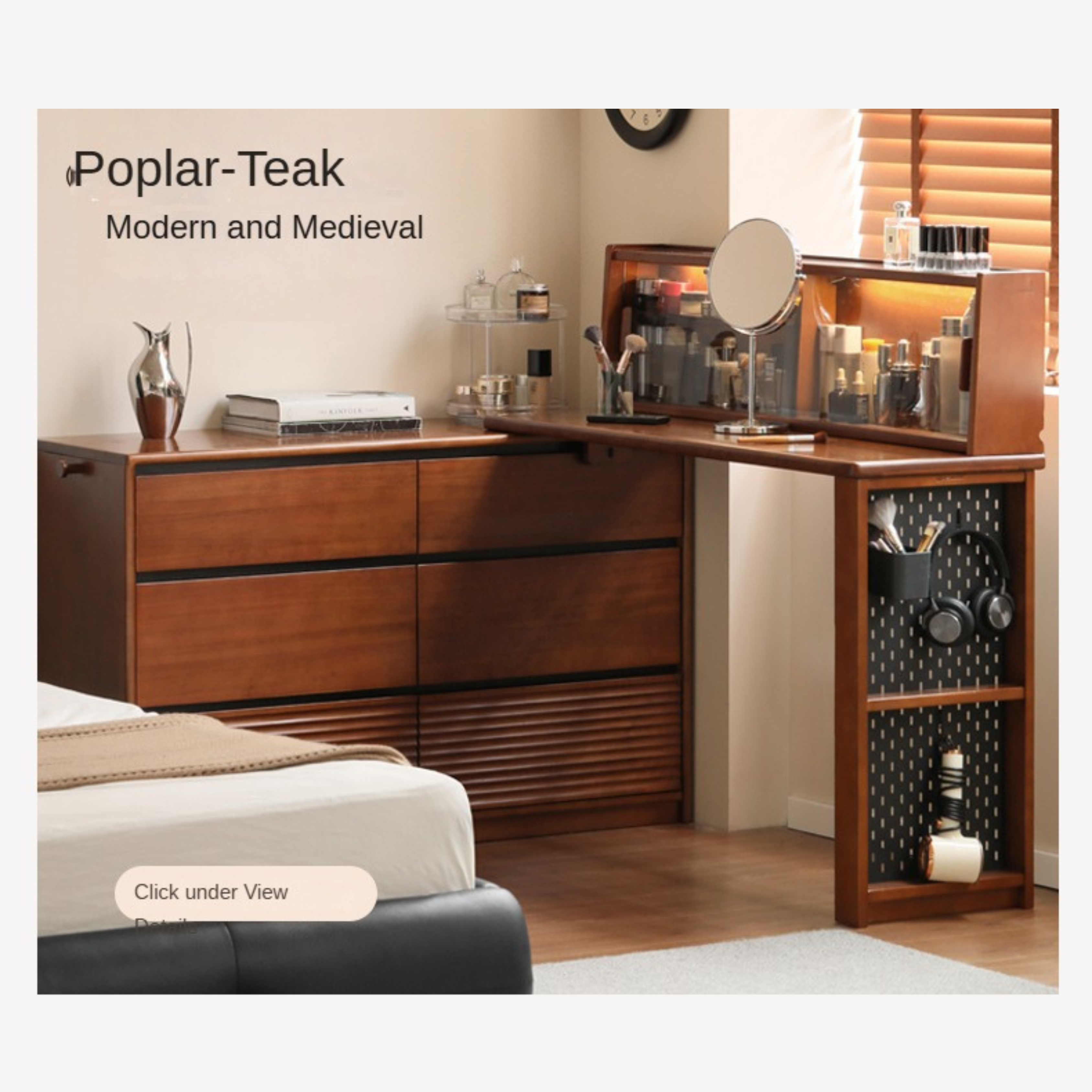 Black Walnut, Sandawood Light Luxury Retractable Dressing Table.