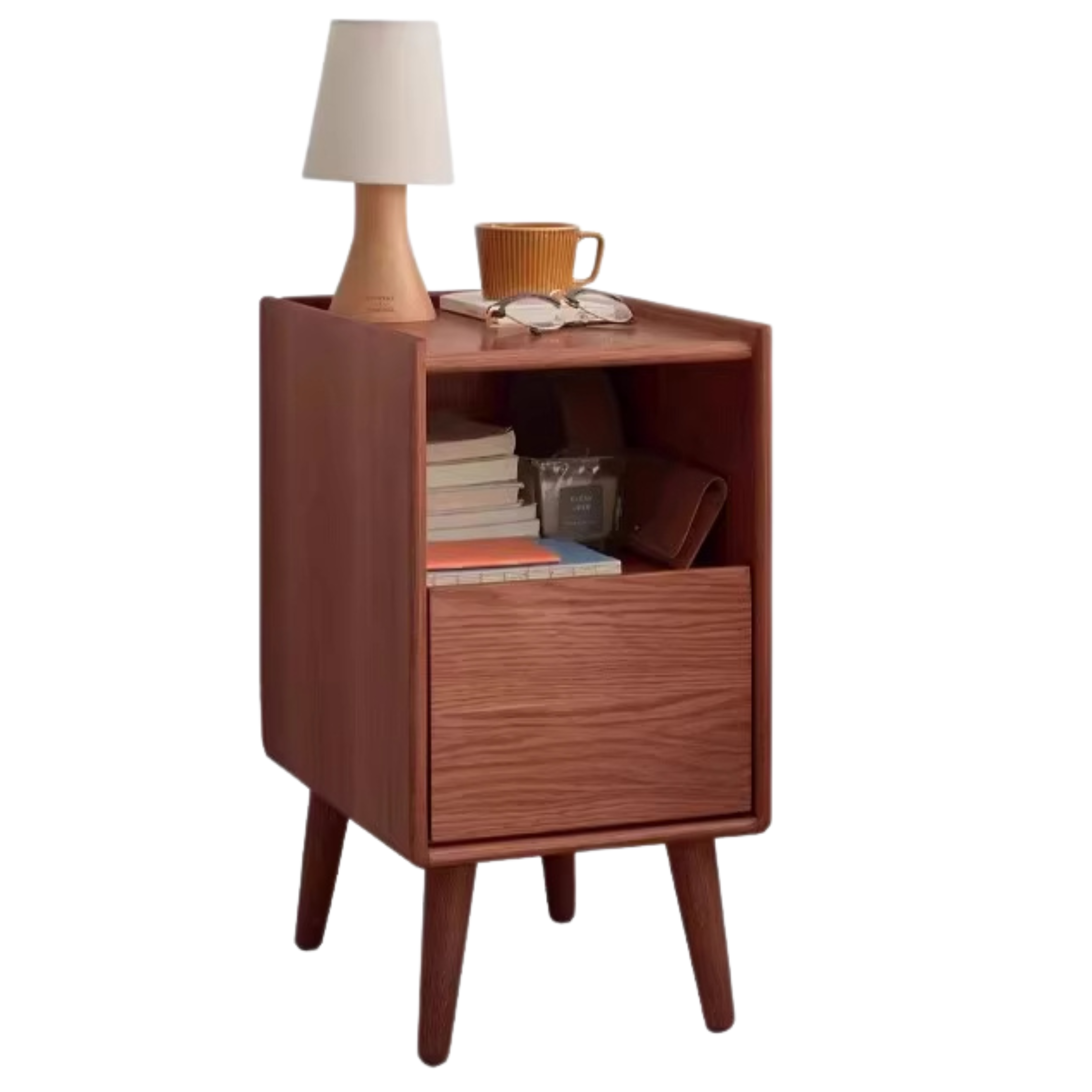 Oak Solid Wood, Solid Rubberwood Ultra-Narrow Nightstand.