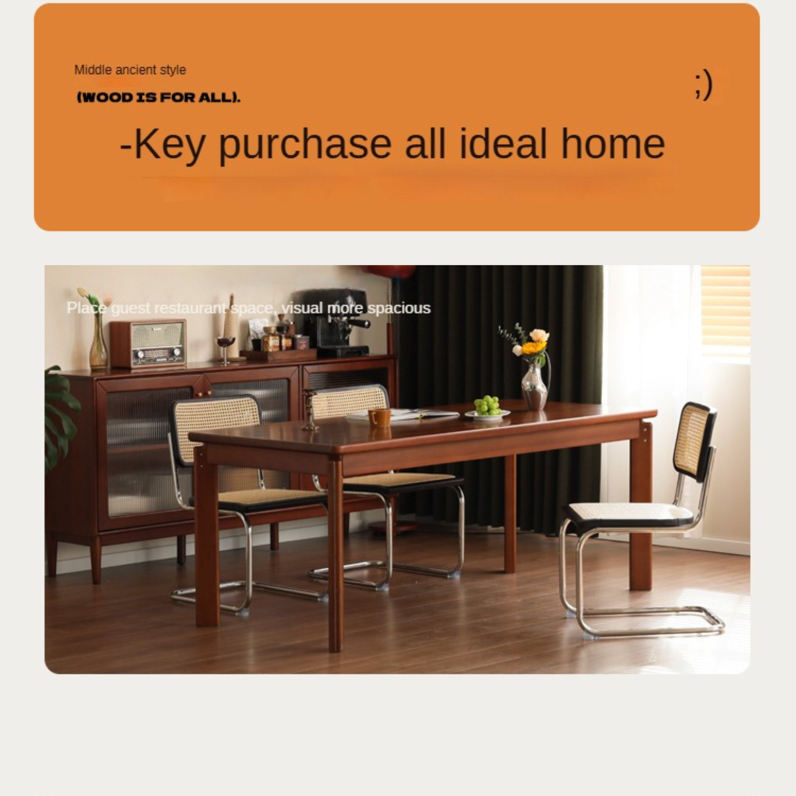 Poplar Solid Wood Retro Large Board Dining Table