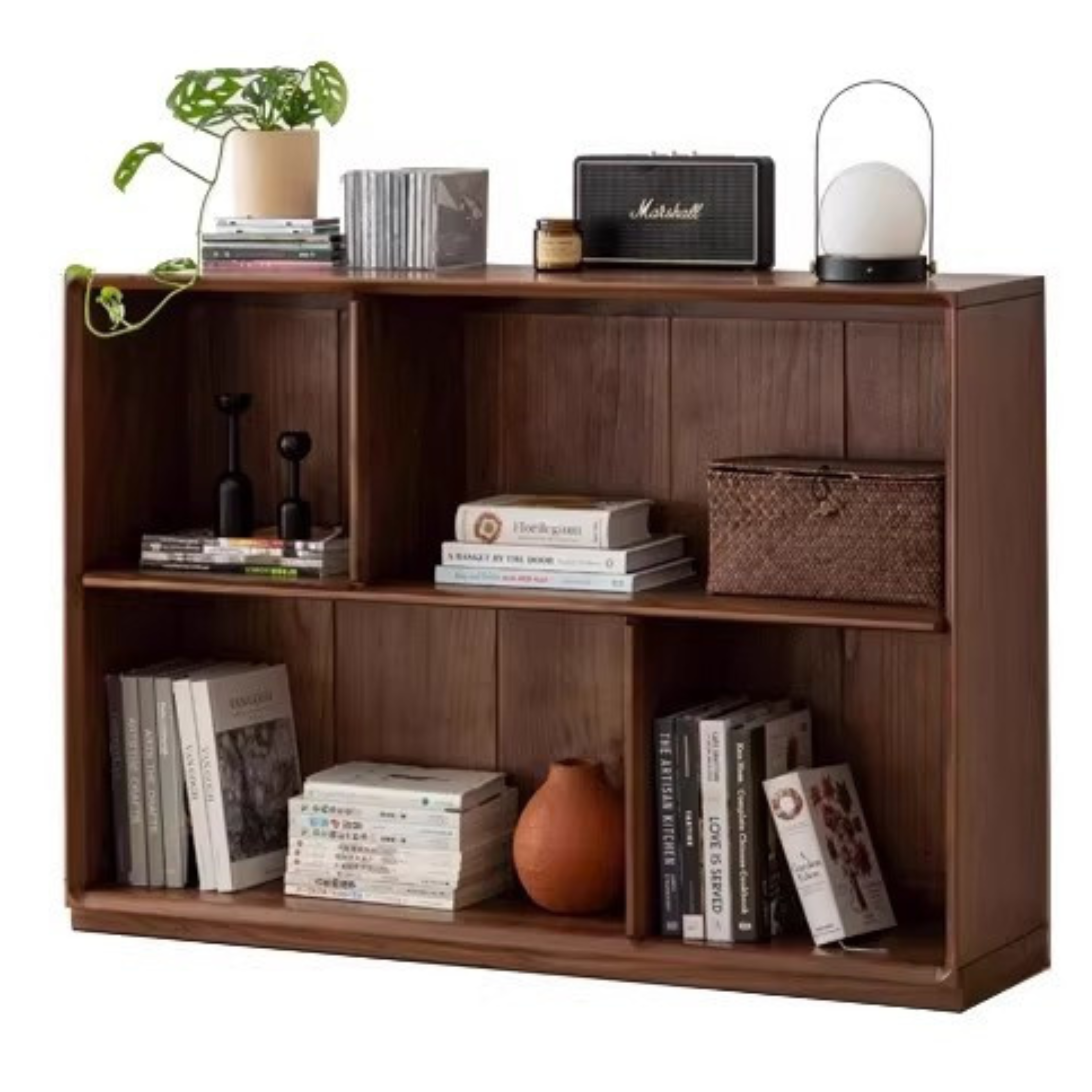 Black Walnut Solid Wood Floor-standing Low Bookcase Combination Bookshelf
