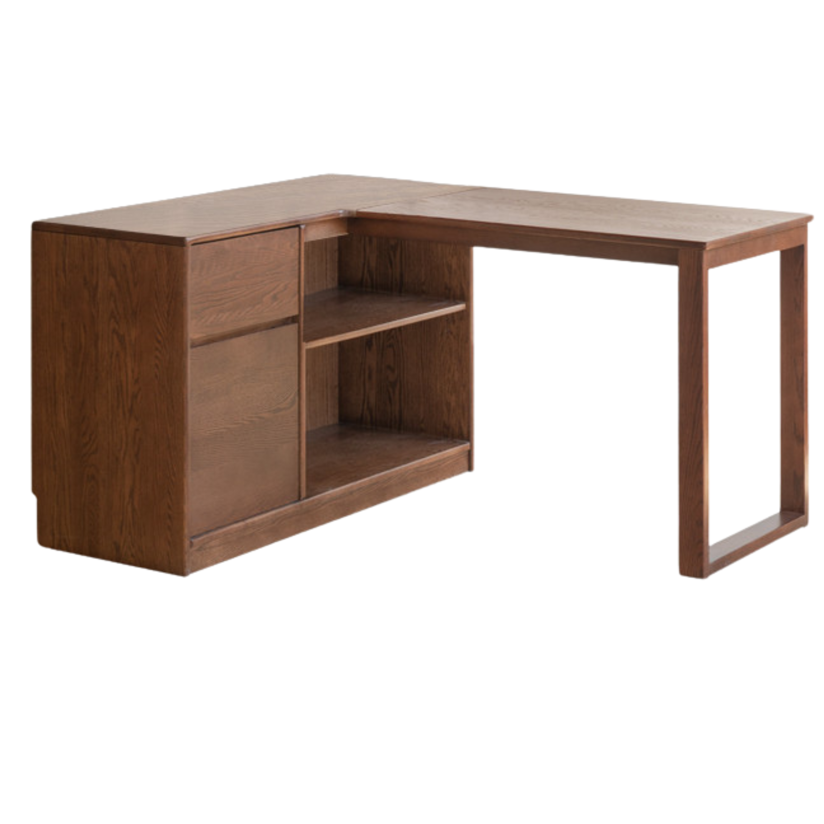 Oak Solid Wood Desk Bookcase Integrated Corner Office Table