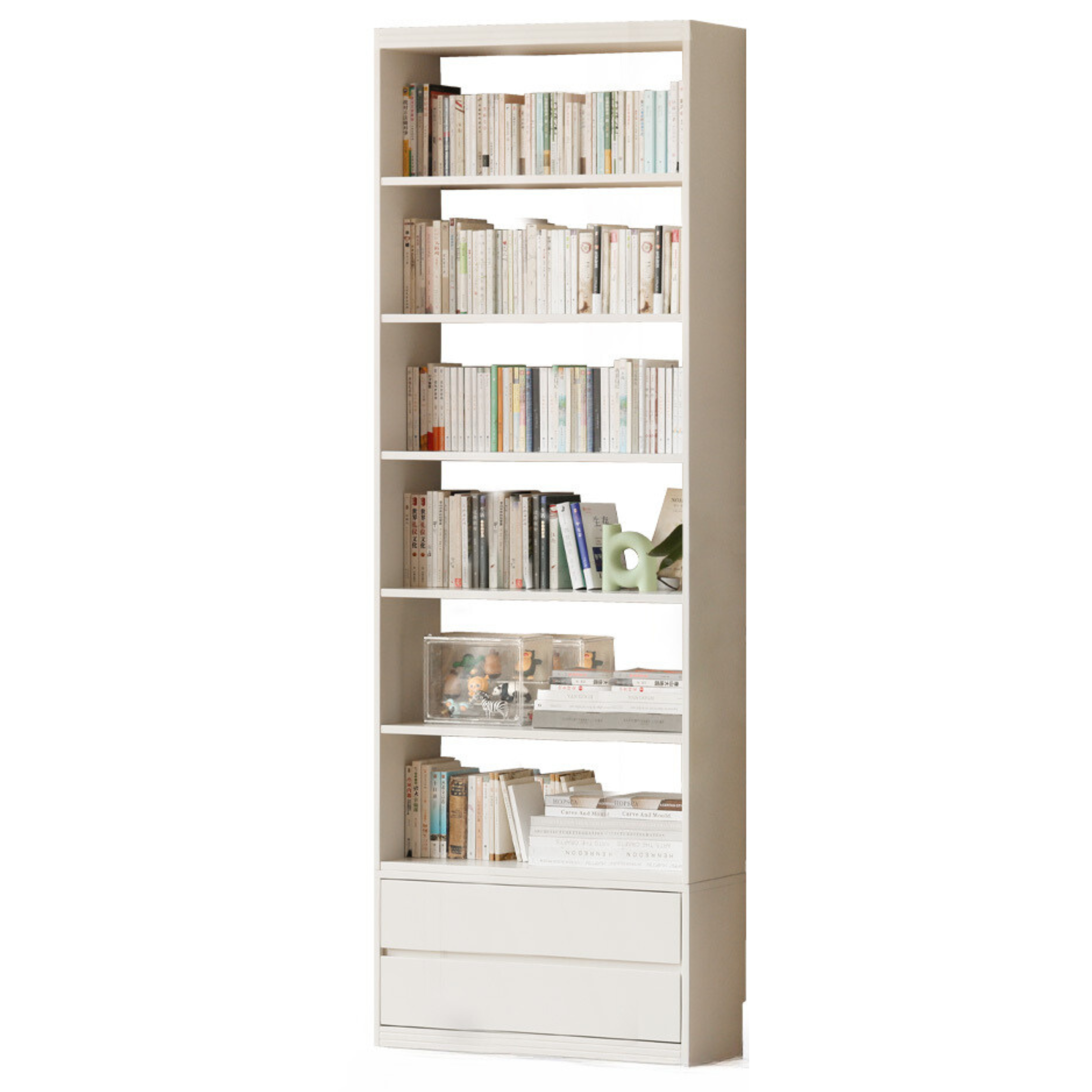 Solid Rubberwood Bookshelf Wall-To-Ceiling Shelf White Cream Style