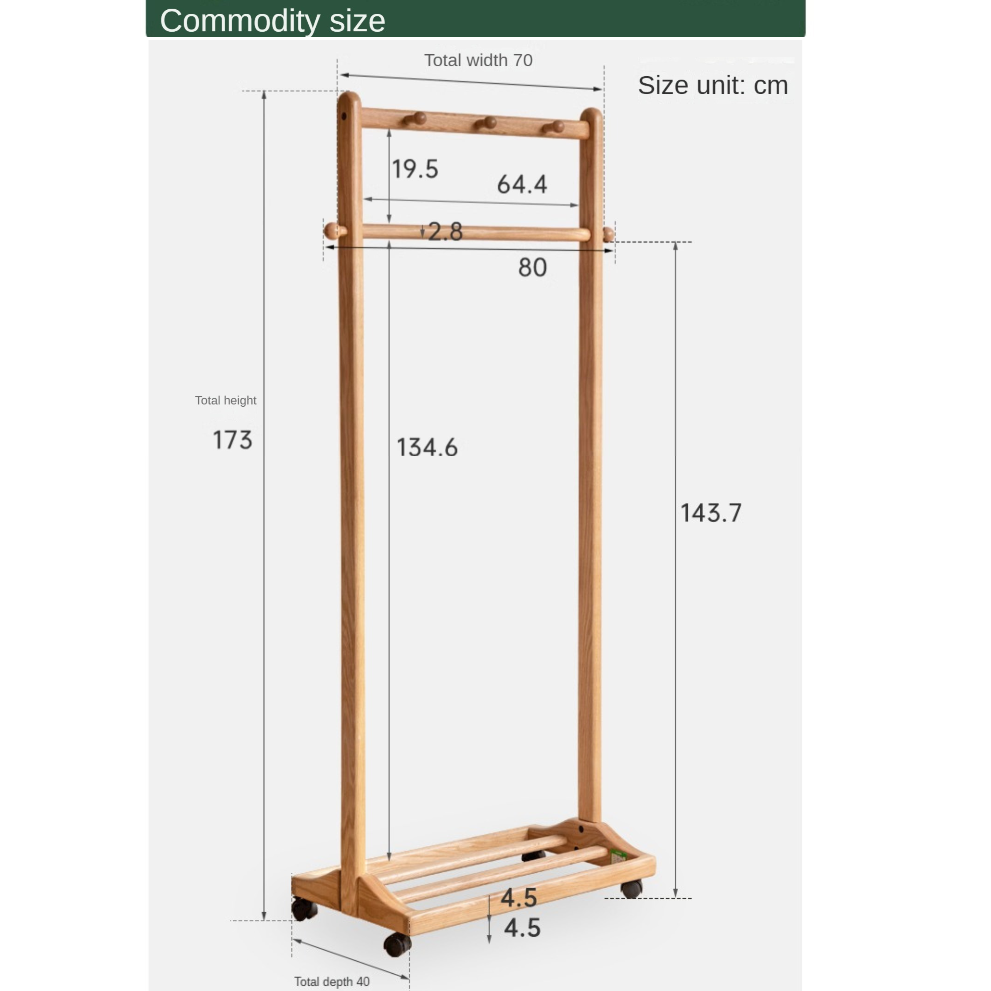 Oak, Birch, Solid Rubberwood Movable Hanger