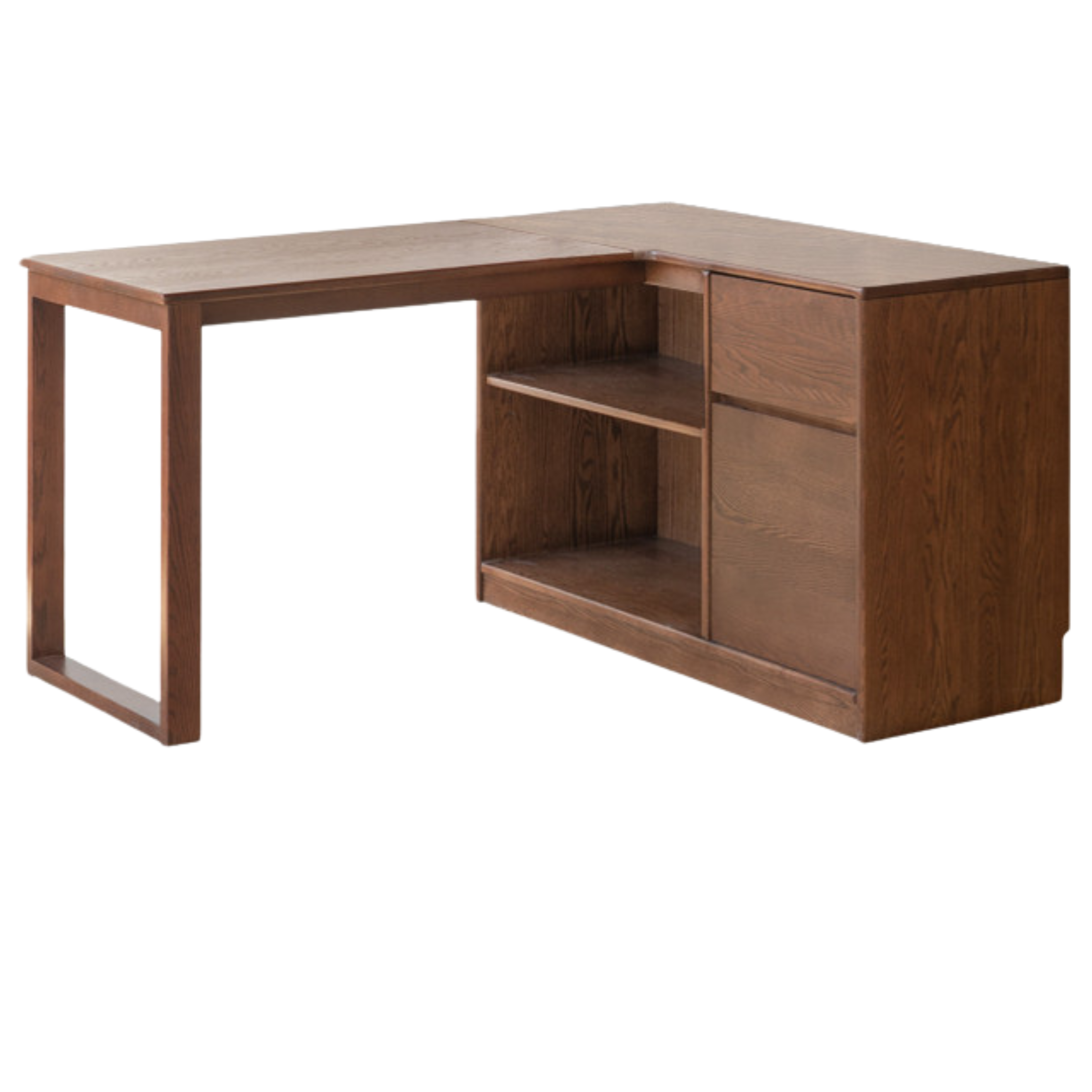 Oak Solid Wood Desk Bookcase Integrated Corner Office Table