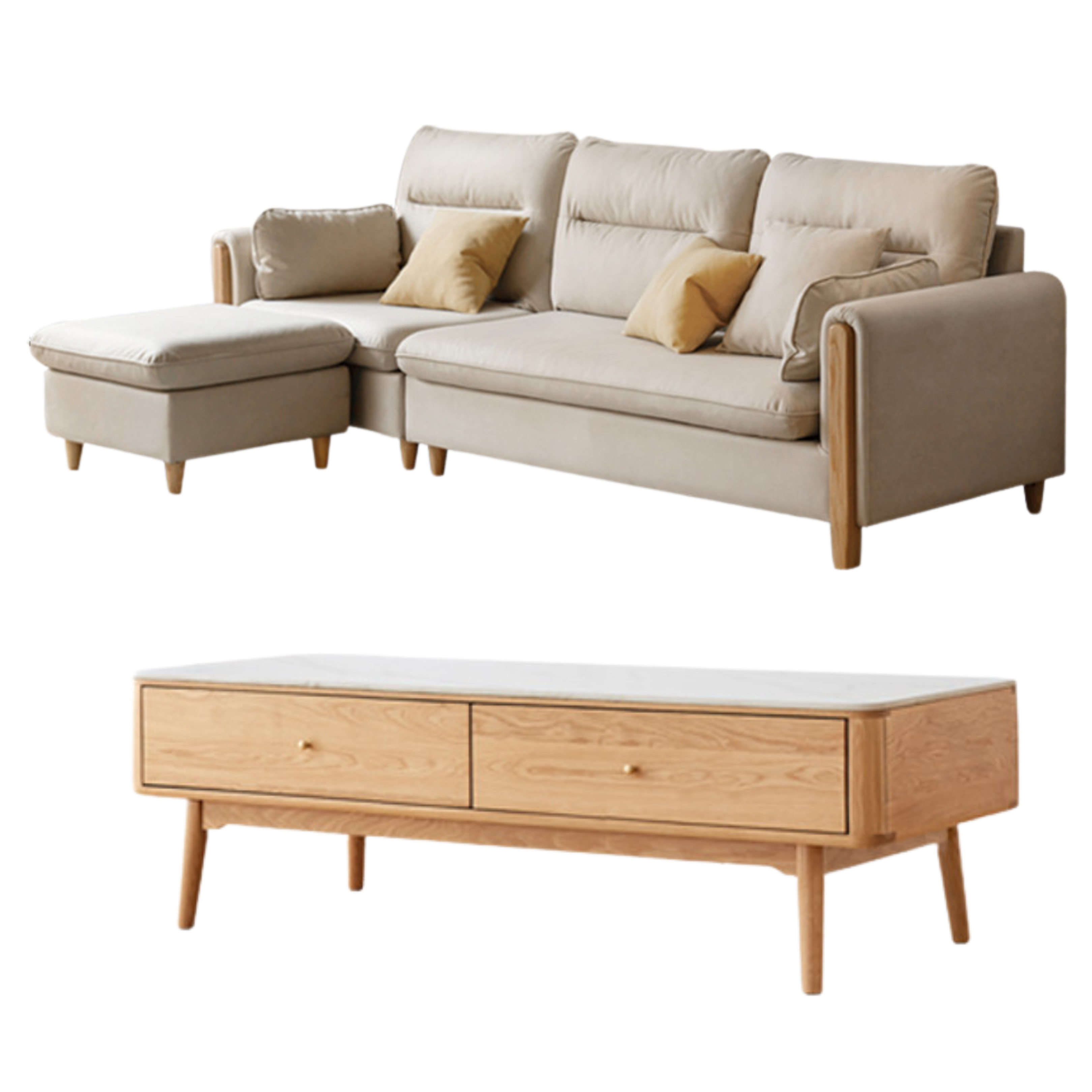 Oak Solid Wood Luxury Fabric Sofa.